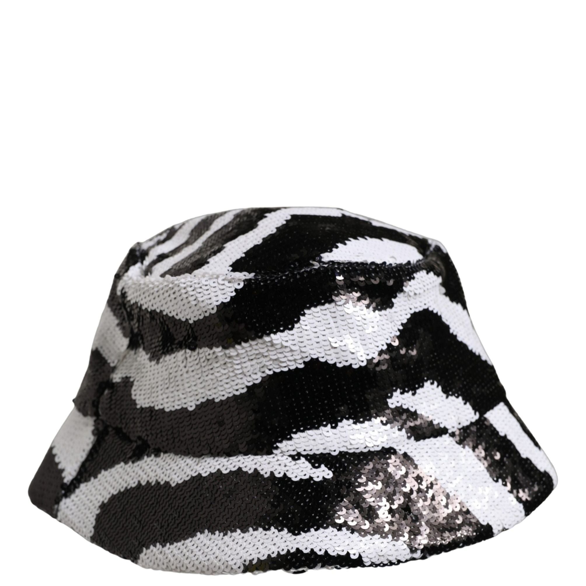 Dolce & Gabbana Men Black White Zebra Sequin Bucket Cap Hat