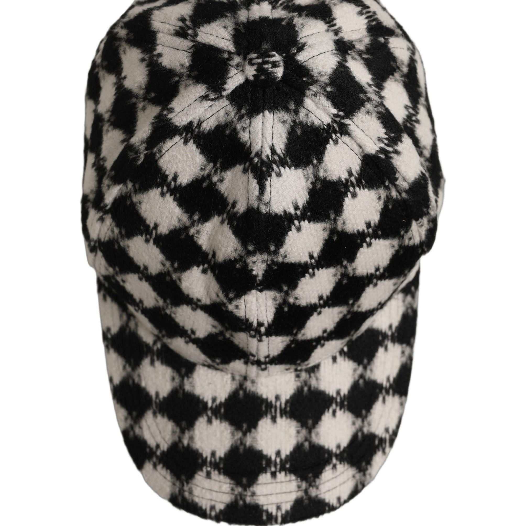 Dolce & Gabbana Men Black White Diamond Wool Baseball Cap Hat