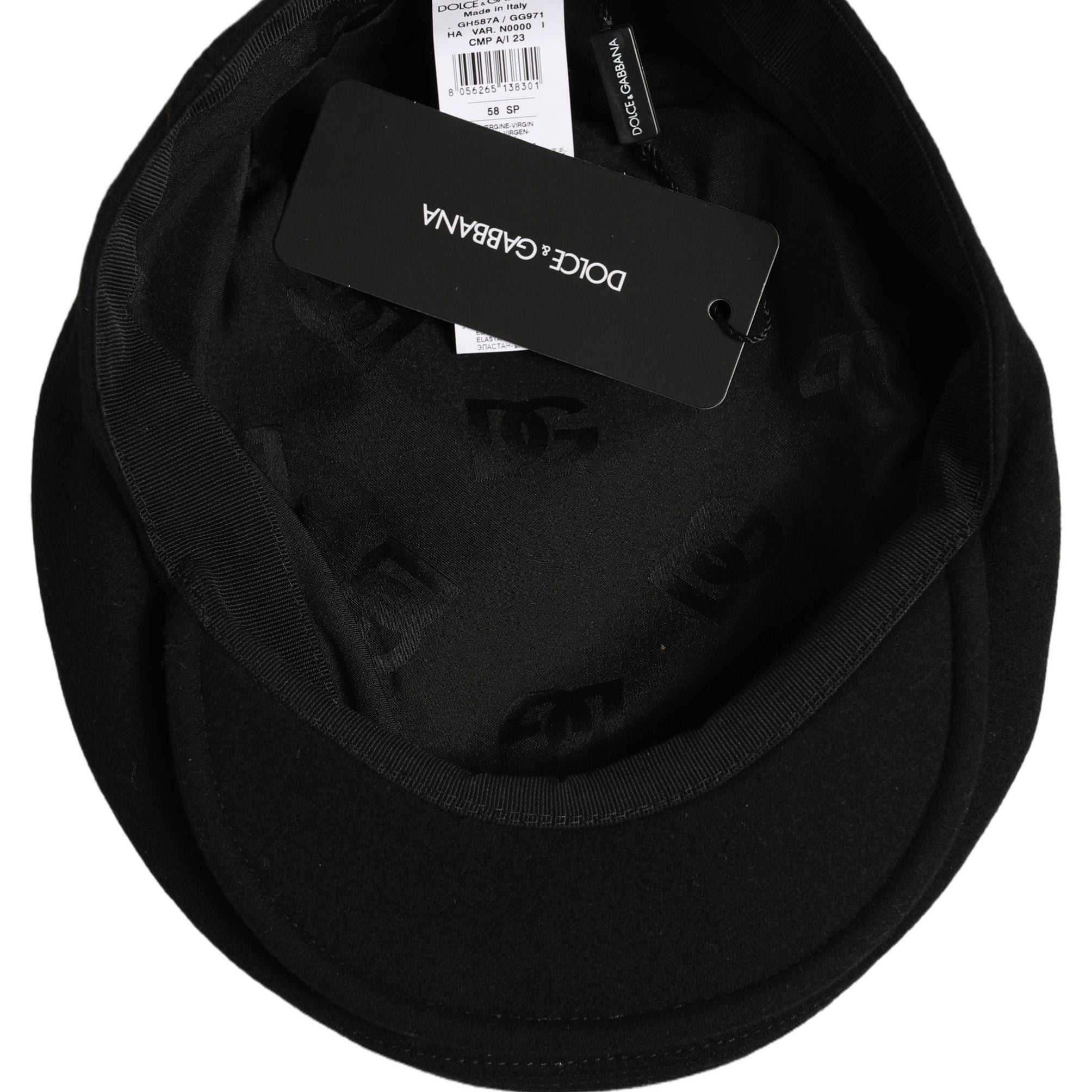 Dolce & Gabbana Men Black Wool Blend Flat Cloth Newsboy Cap Hat