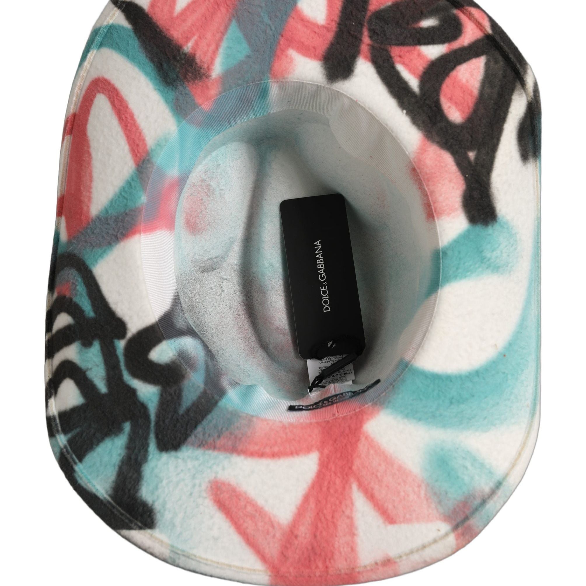 Dolce & Gabbana Men White Graffiti Wide Brim Fedora Capello Hat