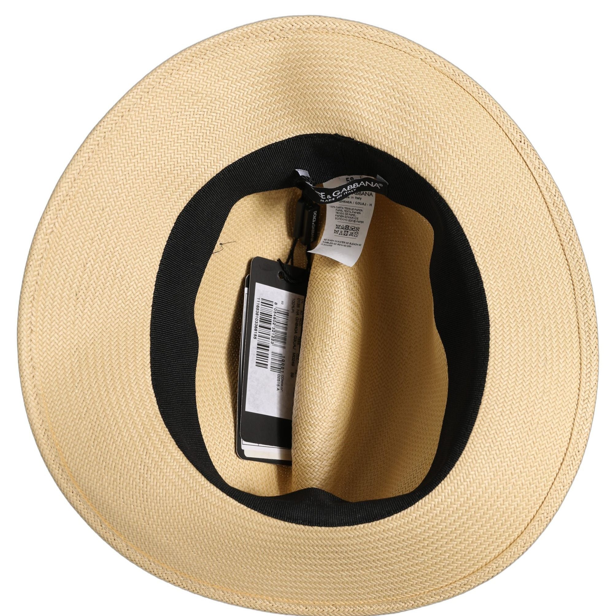 Dolce & Gabbana Men Beige Paper Straw Fedora Panama Capello Hat