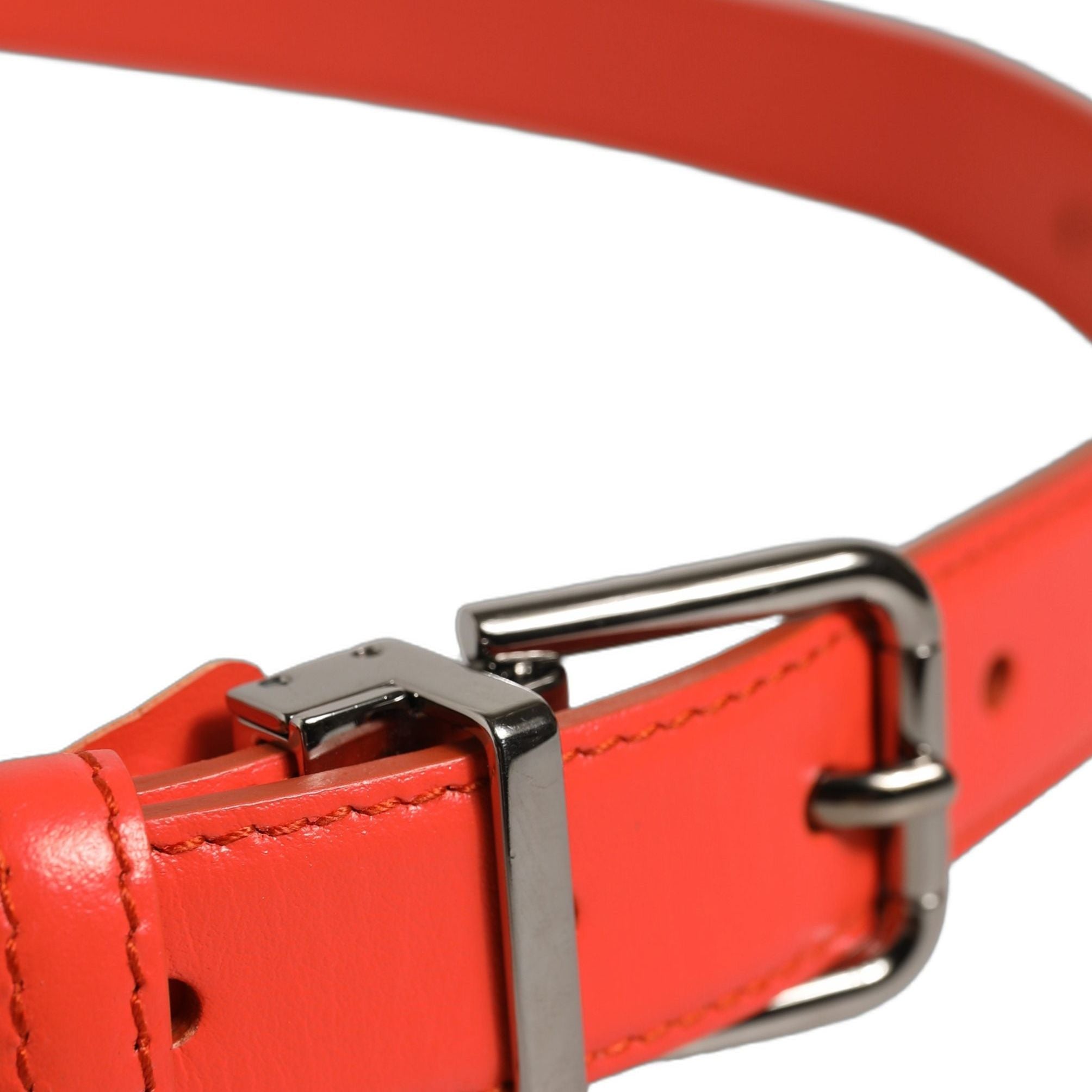 Dolce & Gabbana Red Leather Silver Metal Buckle Cintura Belt