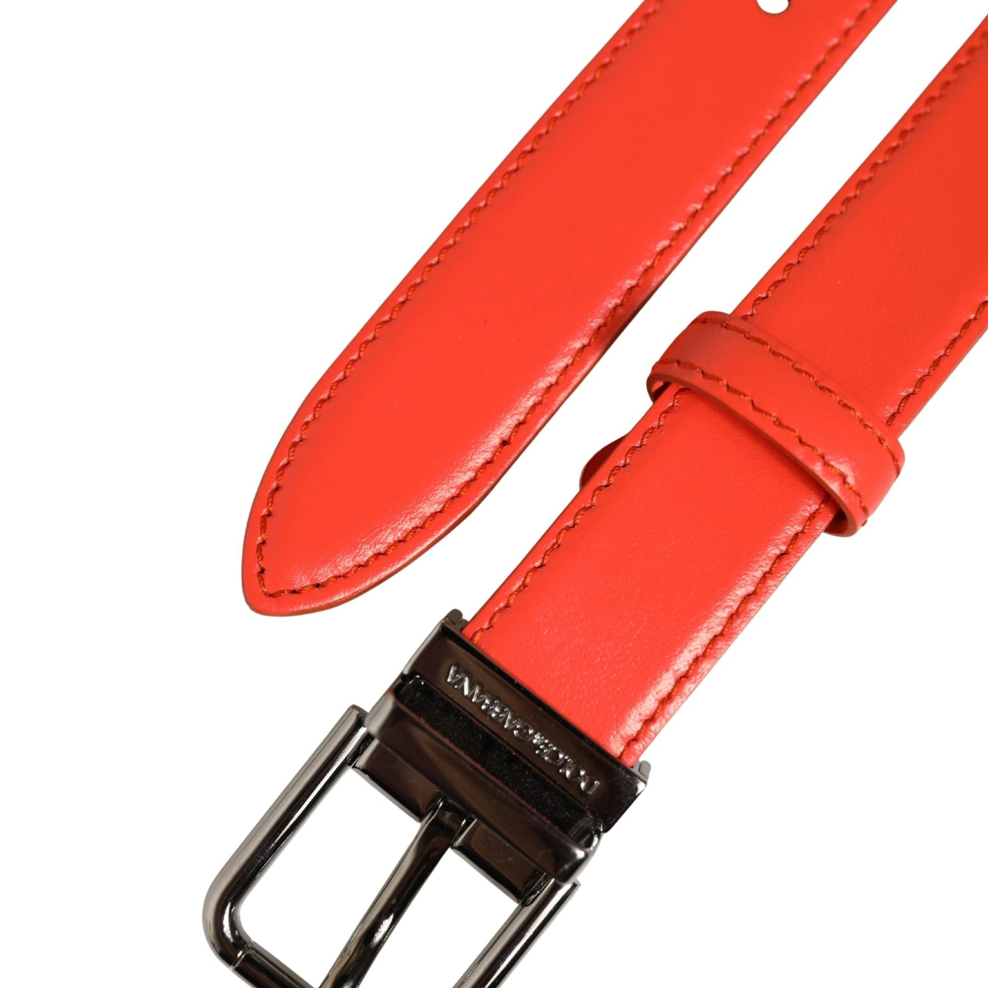 Dolce & Gabbana Red Leather Silver Metal Buckle Cintura Belt