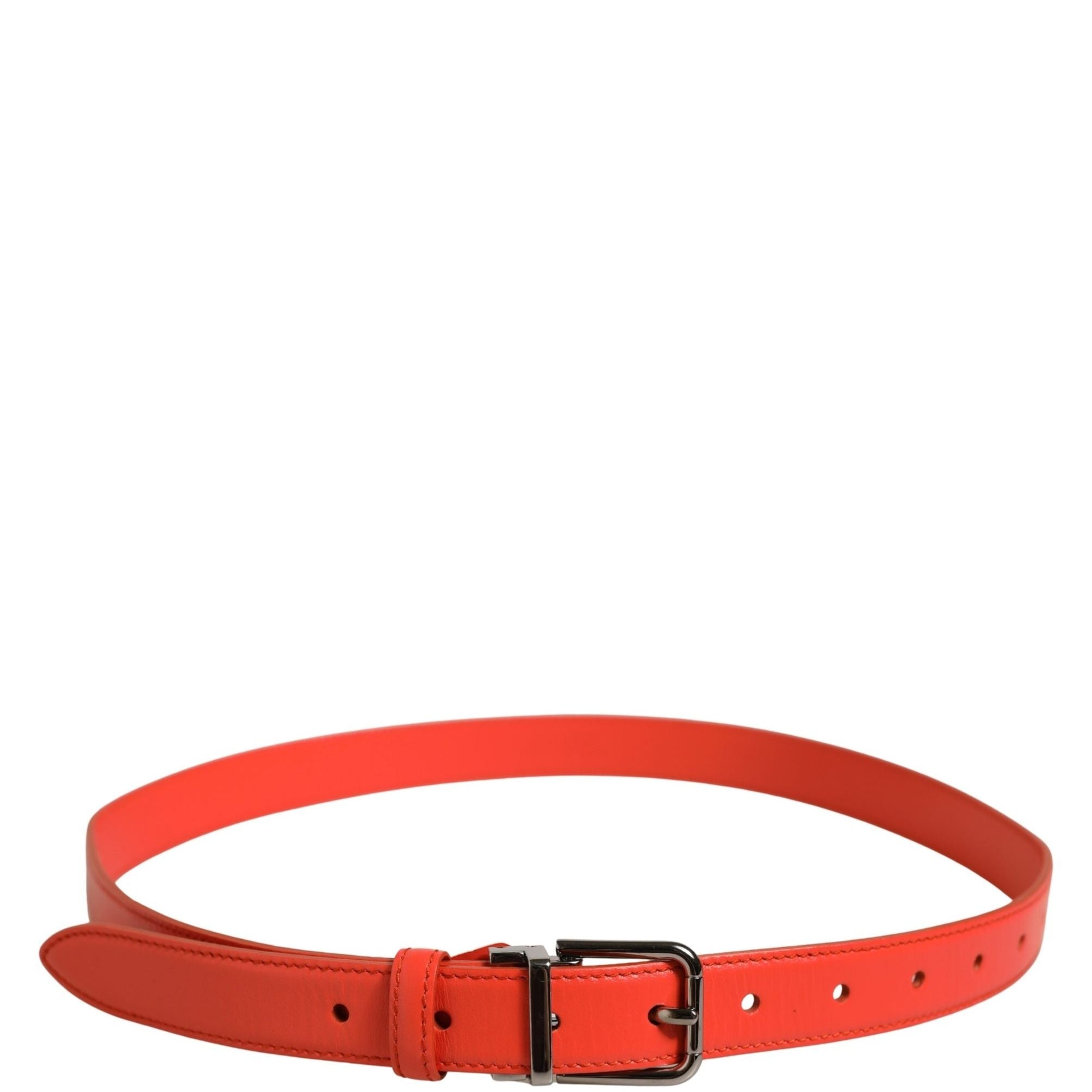 Dolce & Gabbana Red Leather Silver Metal Buckle Cintura Belt
