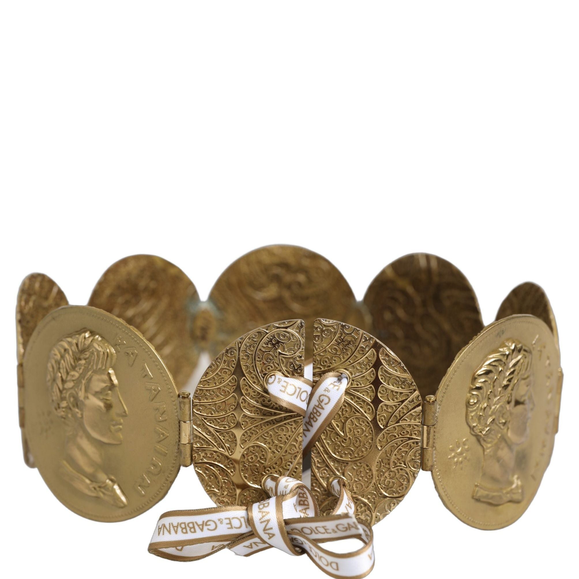 Dolce & Gabbana Gold Tone Brass Coin Metal Waist Cintura Belt