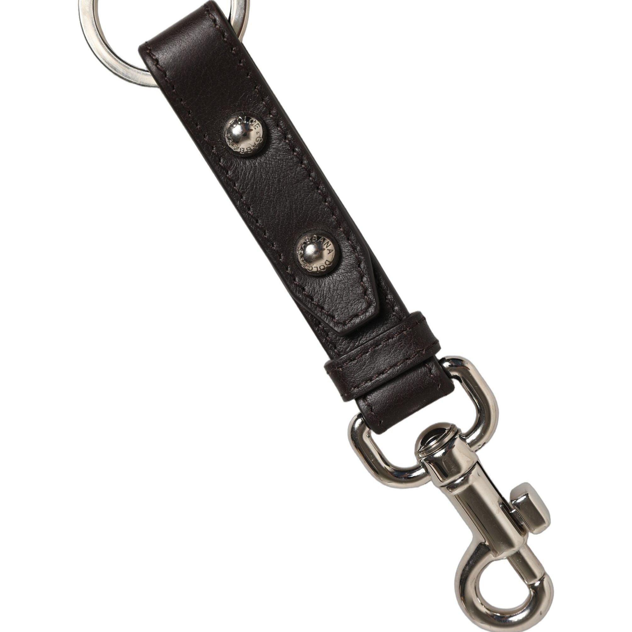Dolce & Gabbana Black Plain Leather Silver Brass Keyring Holder Keychain