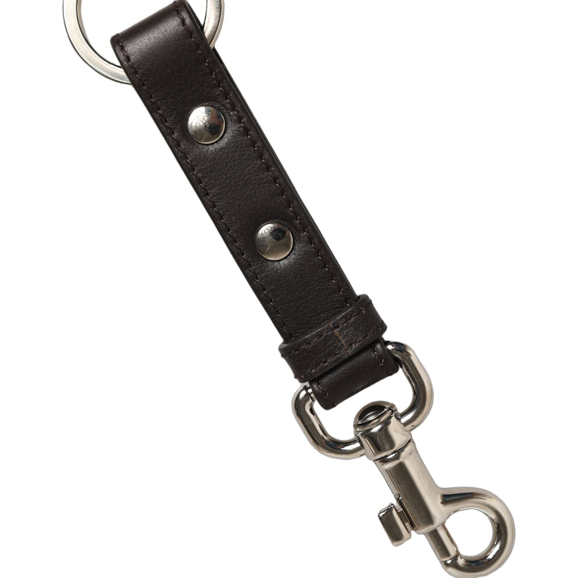 Dolce & Gabbana Black Plain Leather Silver Brass Keyring Holder Keychain