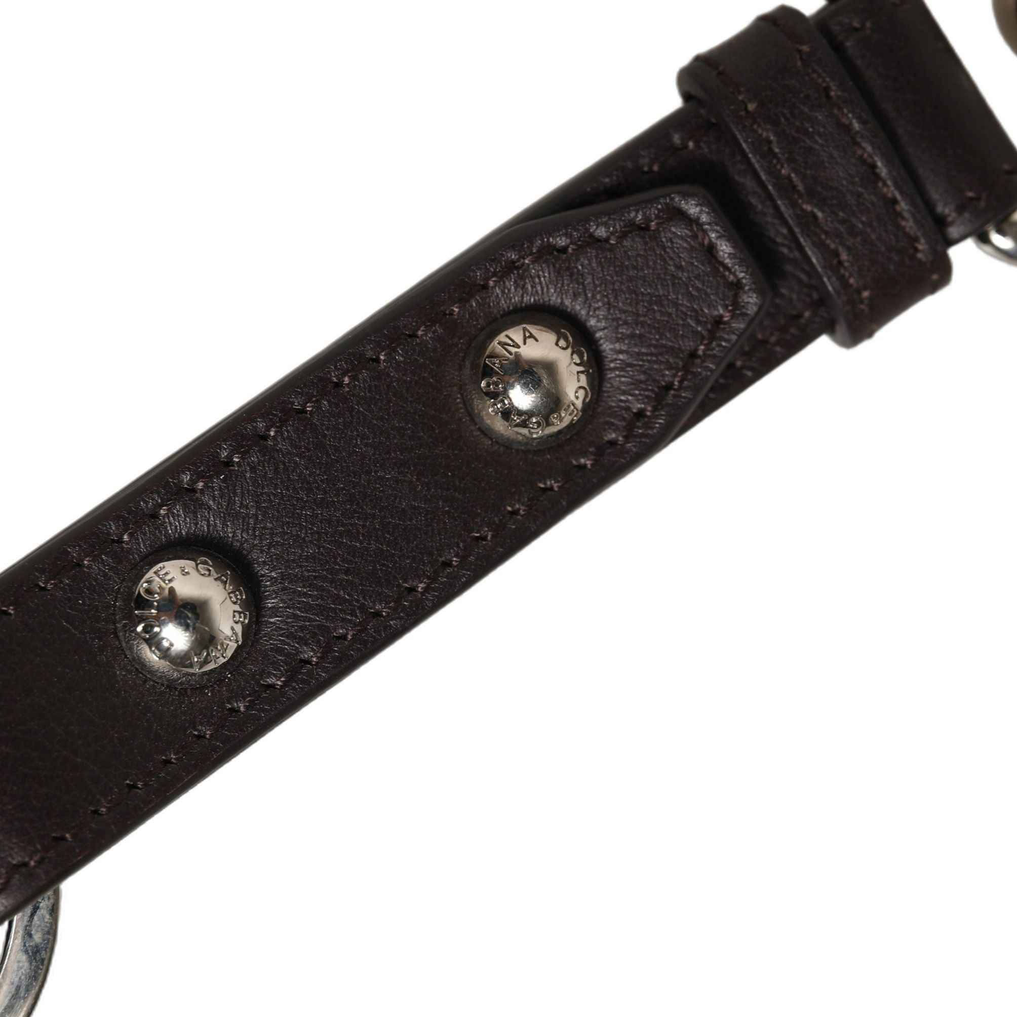 Dolce & Gabbana Black Plain Leather Silver Brass Keyring Holder Keychain
