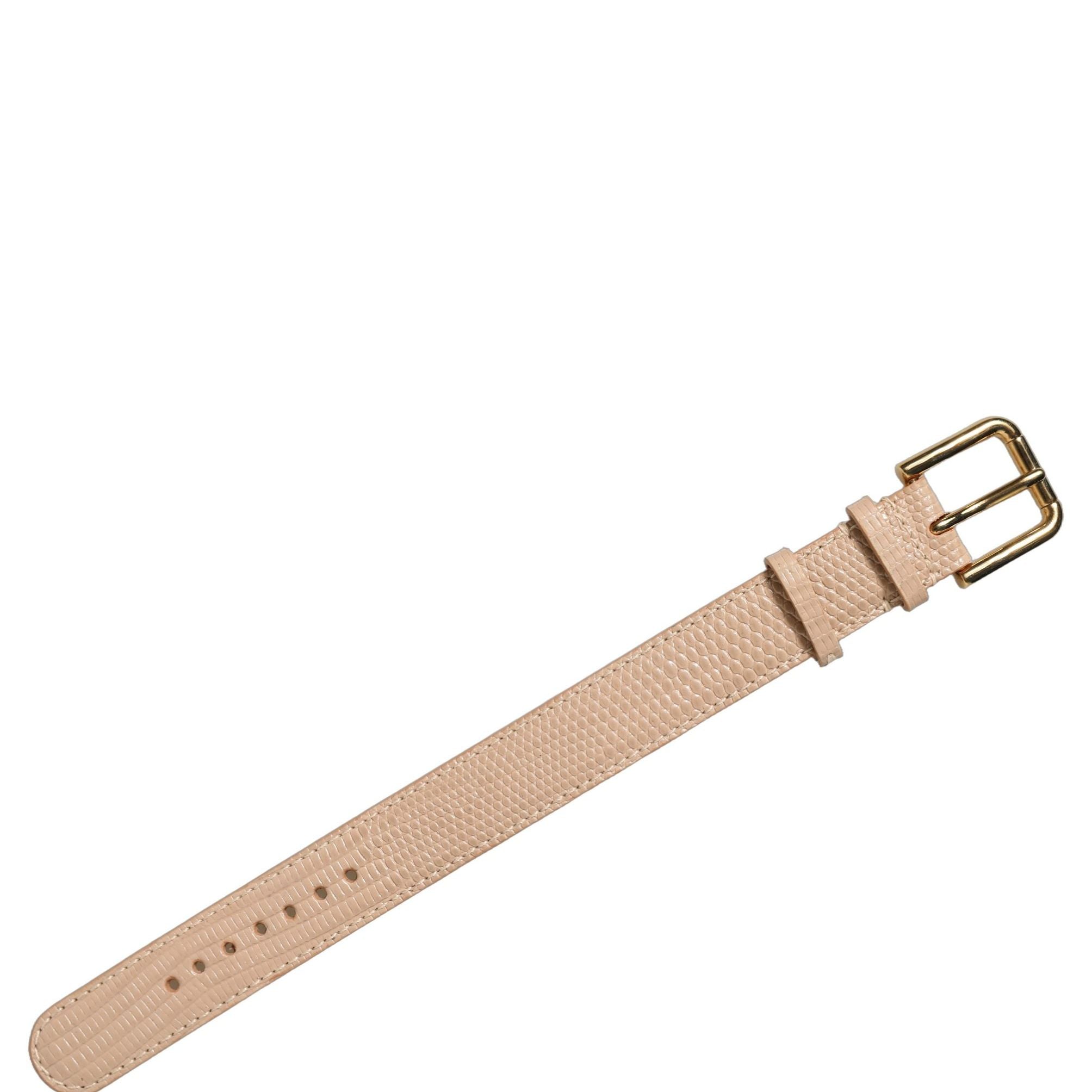 Dolce & Gabbana Beige Textured Leather Gold Buckle Belt Strap Bracelet