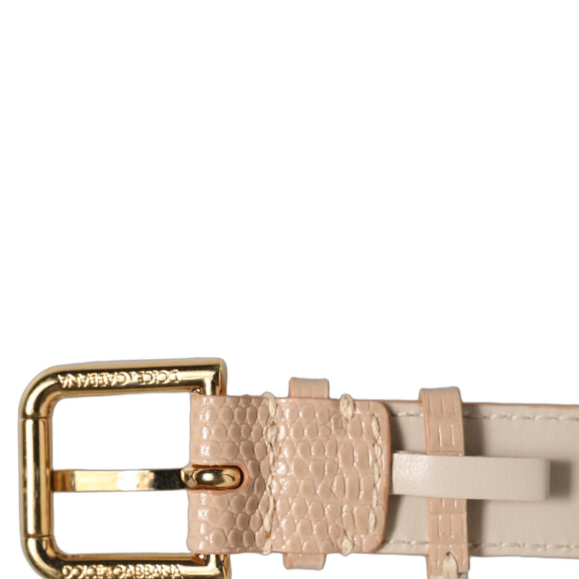 Dolce & Gabbana Beige Textured Leather Gold Buckle Belt Strap Bracelet