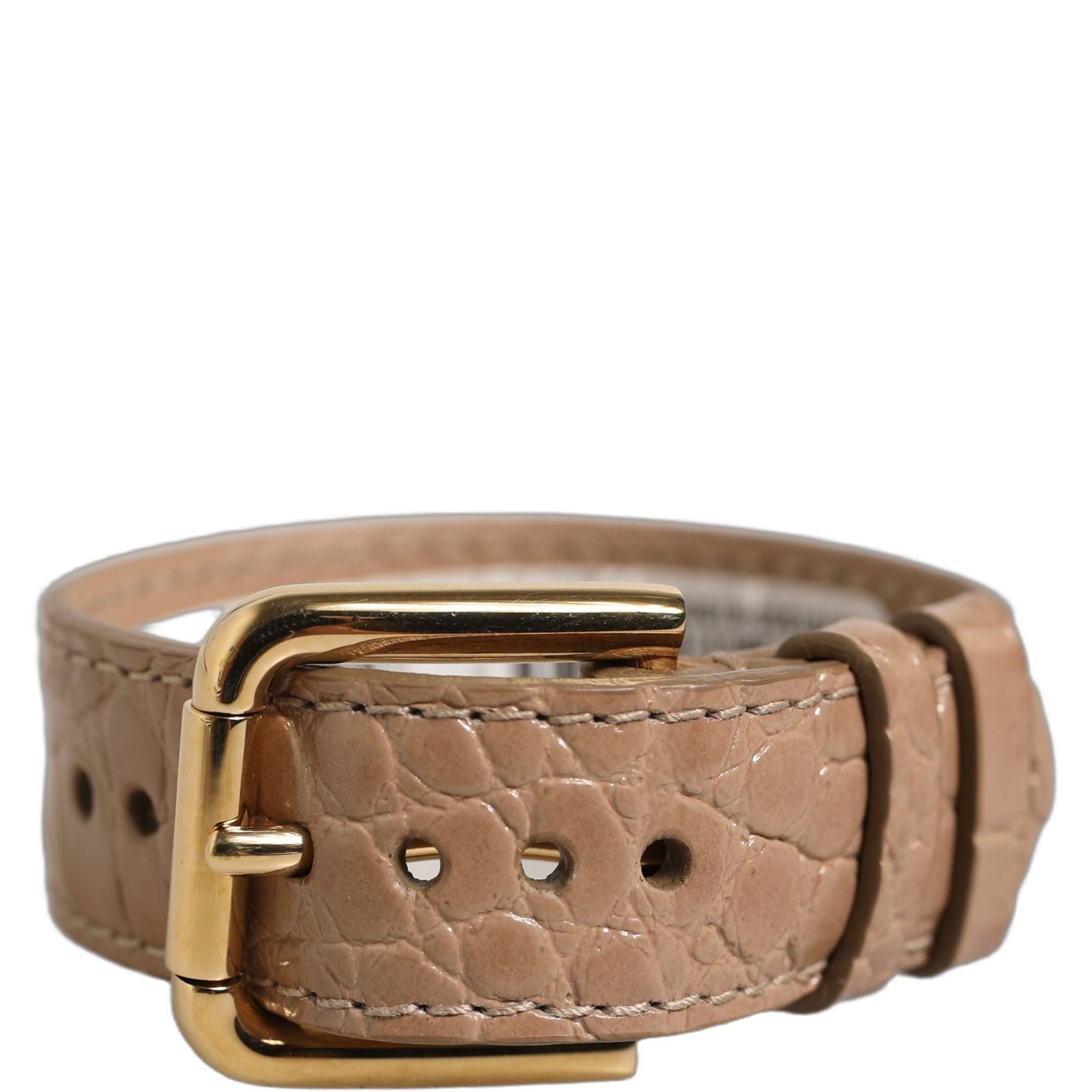 Dolce & Gabbana Brown Embossed Leather Gold Buckle Belt Strap Bracelet
