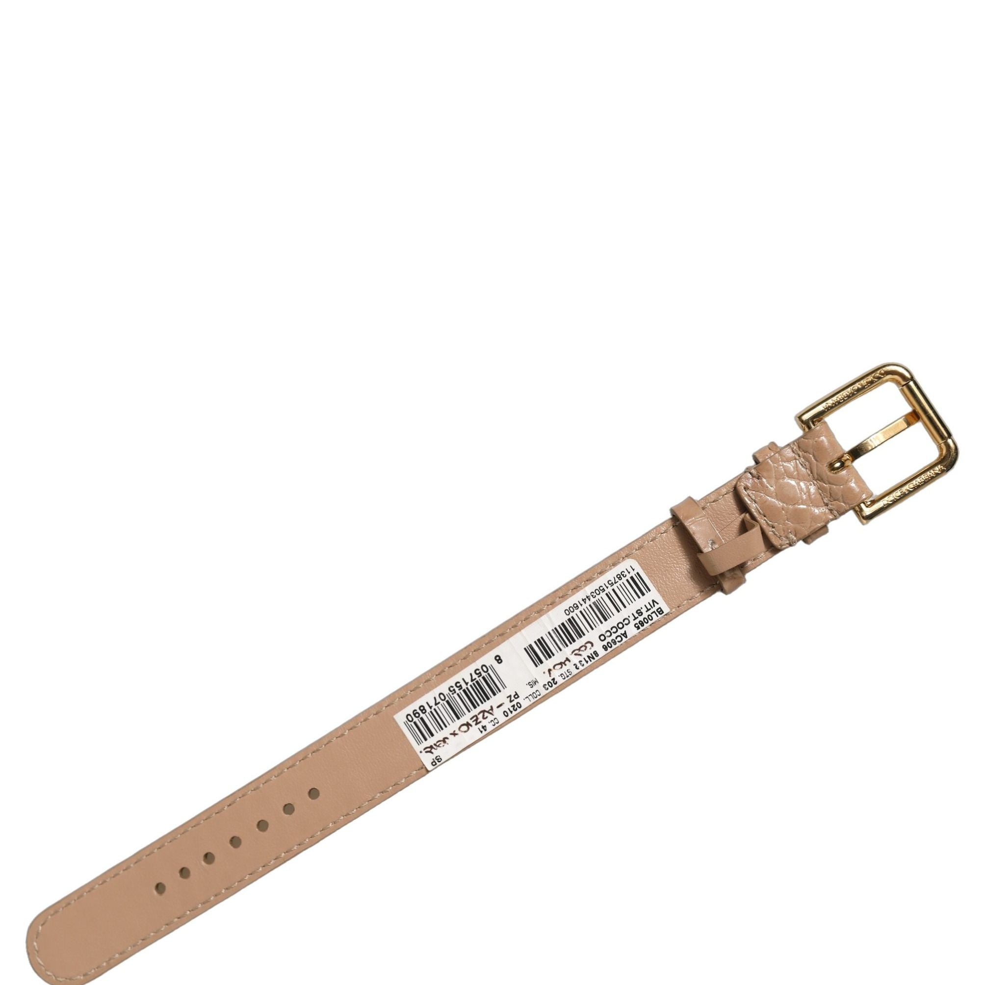 Dolce & Gabbana Brown Embossed Leather Gold Buckle Belt Strap Bracelet
