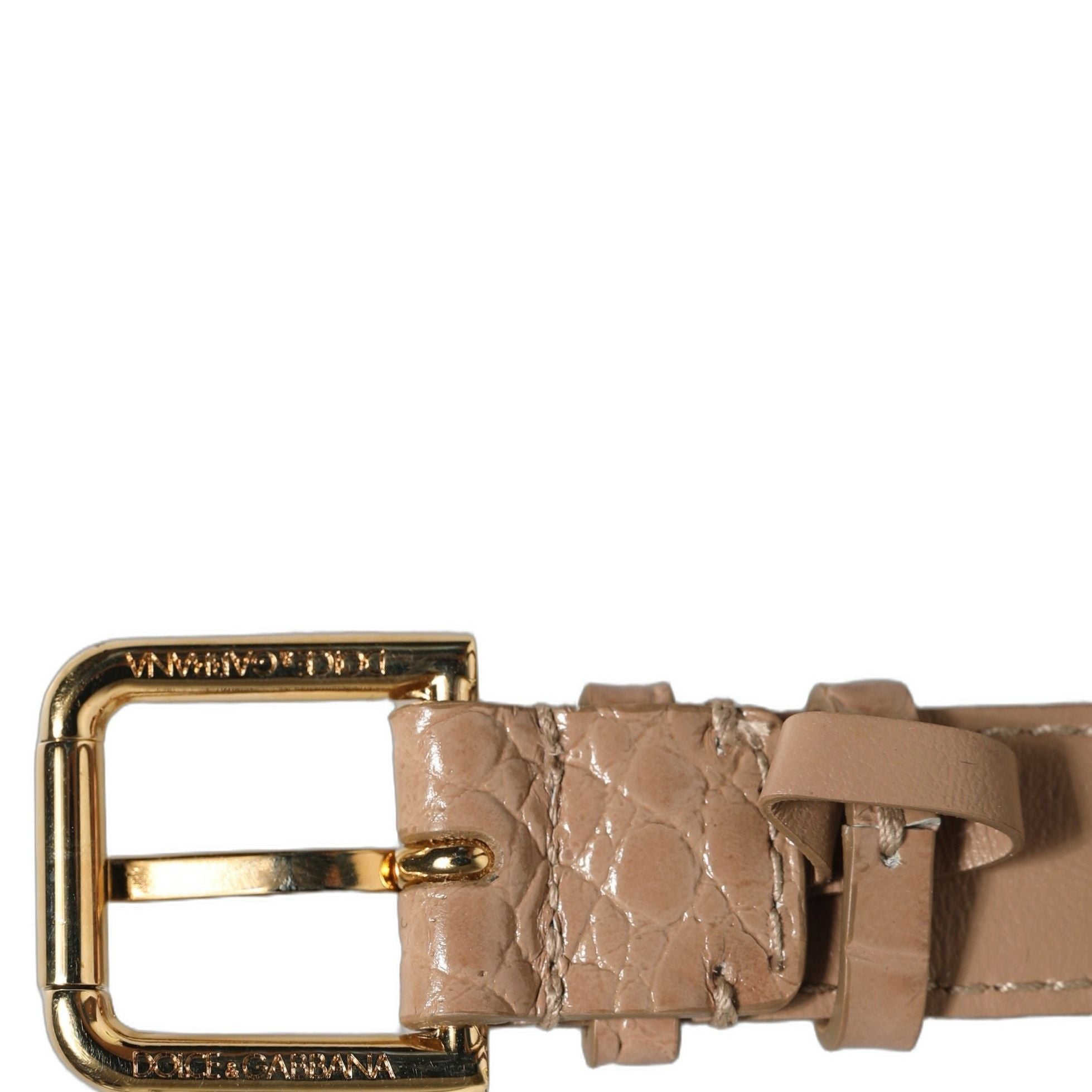 Dolce & Gabbana Brown Embossed Leather Gold Buckle Belt Strap Bracelet