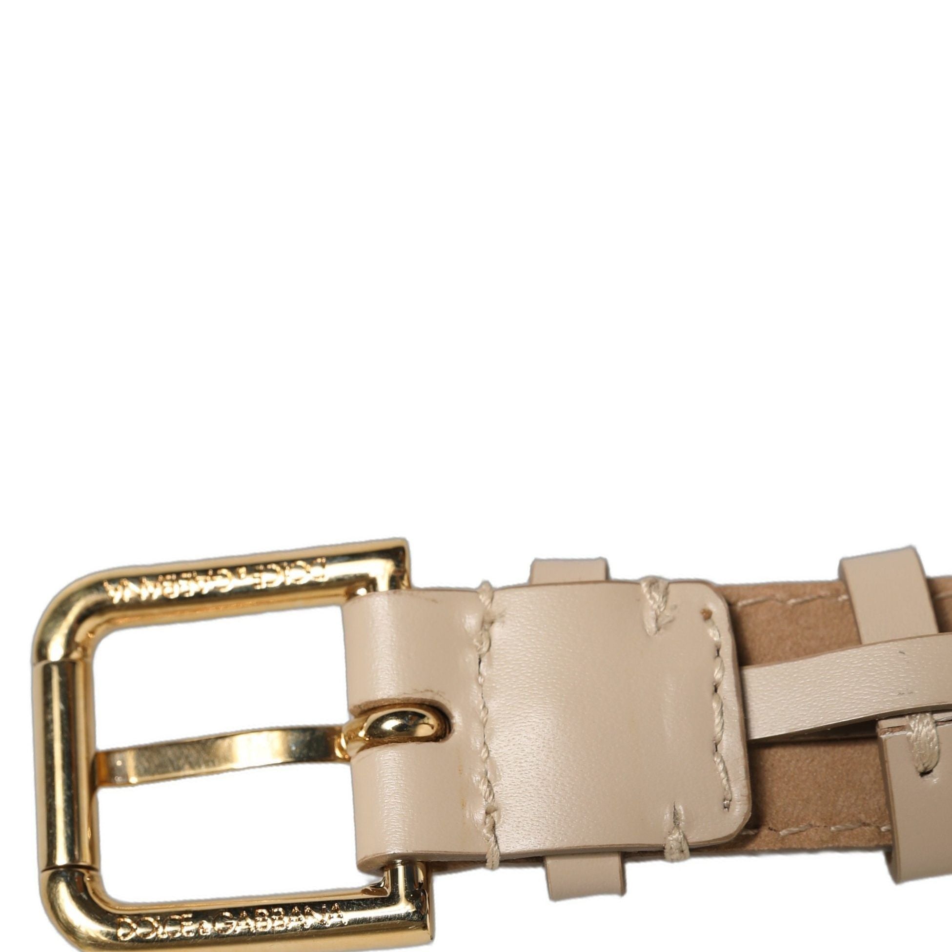 Dolce & Gabbana Beige Calfskin Leather Gold Buckle Belt Strap Bracelet