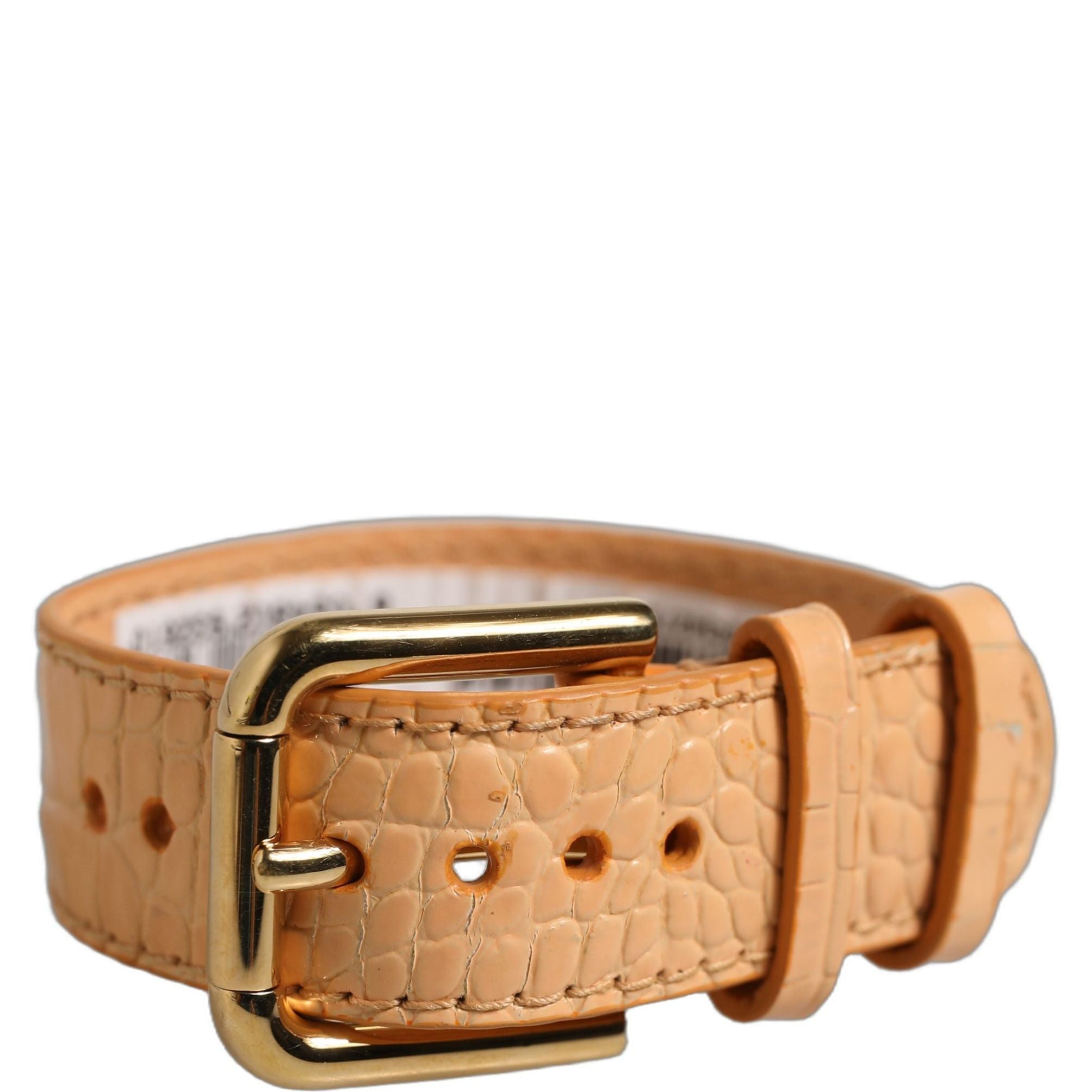 Dolce & Gabbana Beige Embossed Leather Gold Buckle Belt Strap Bracelet