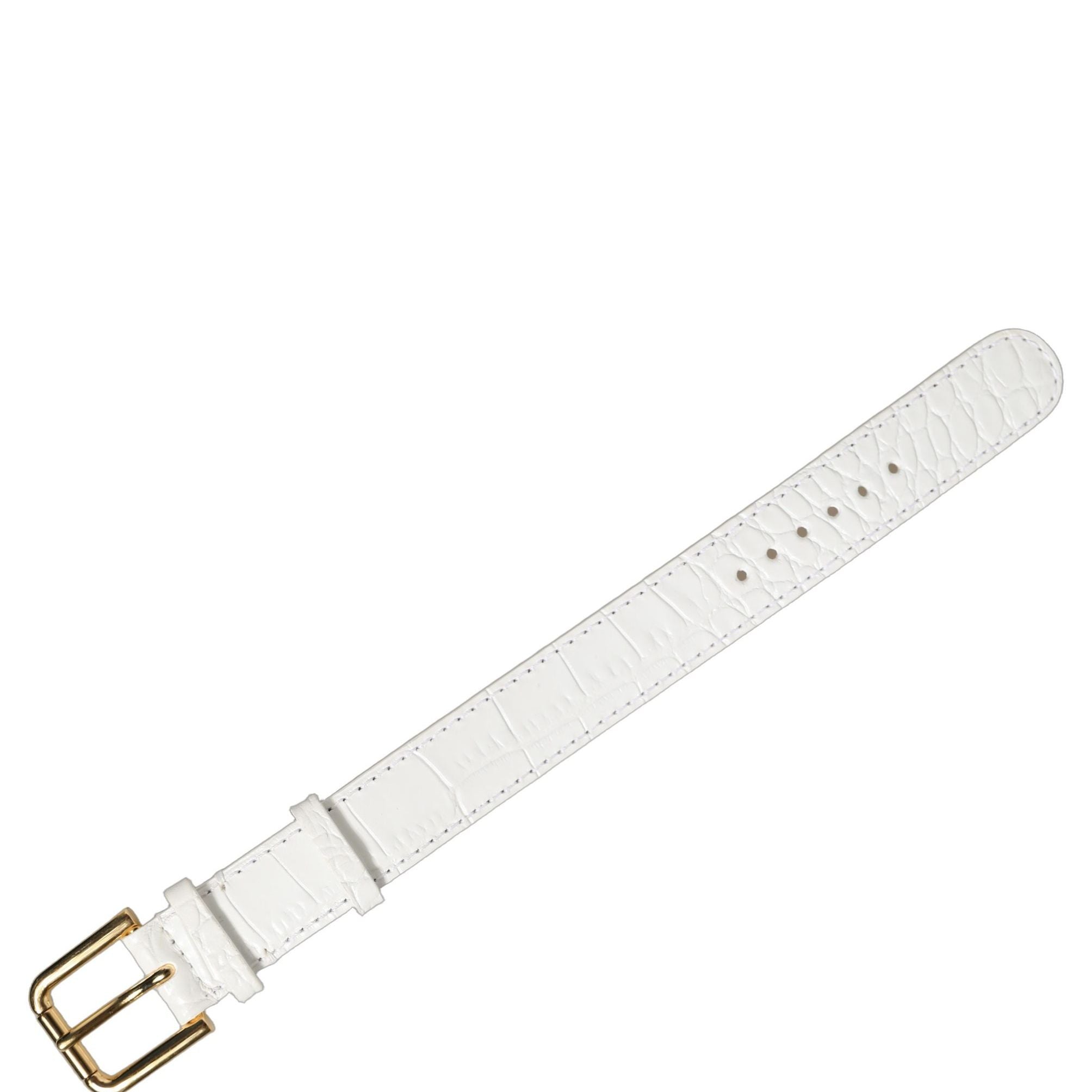Dolce & Gabbana White Embossed Leather Gold Buckle Belt Strap Bracelet