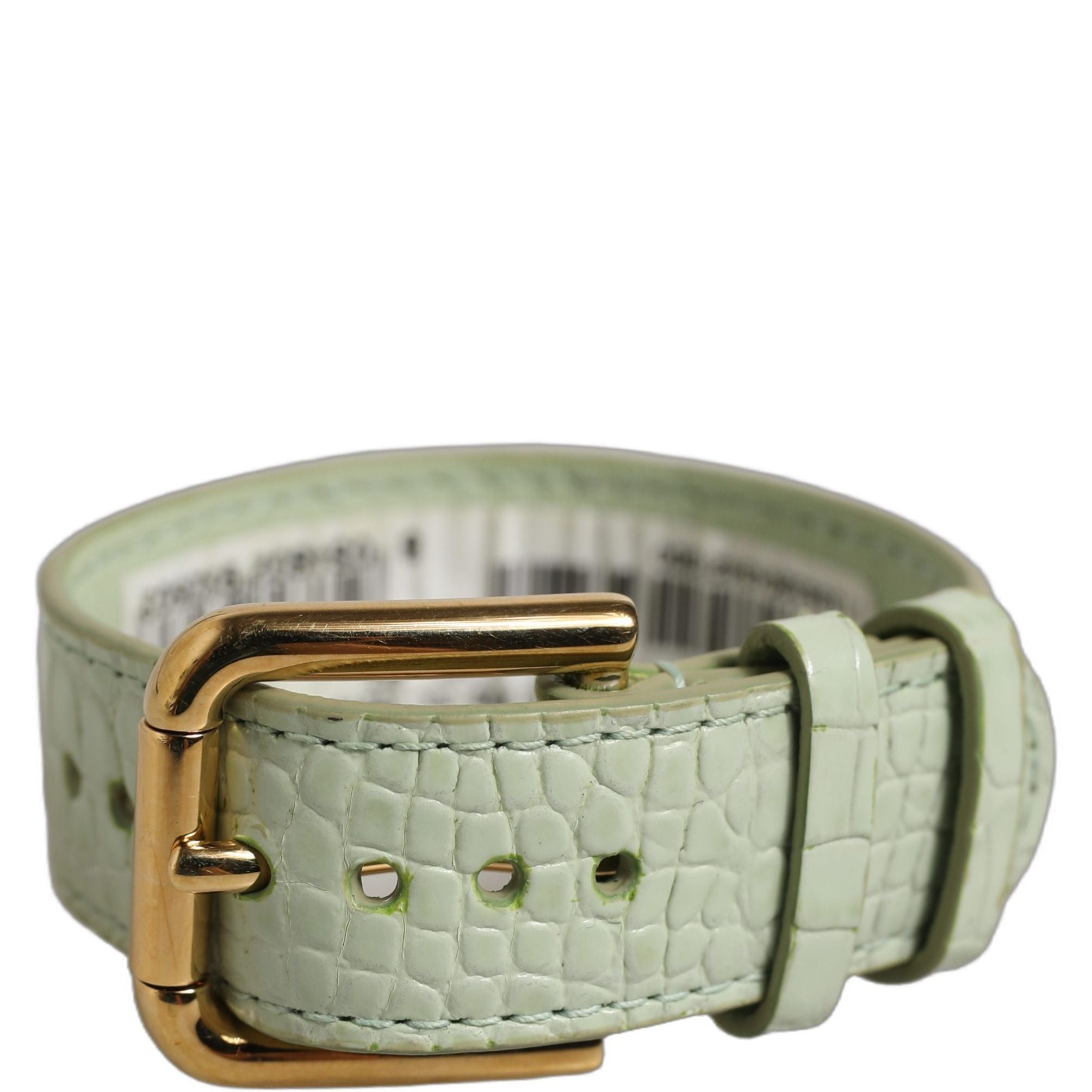 Dolce & Gabbana Green Embossed Leather Gold Buckle Belt Strap Bracelet