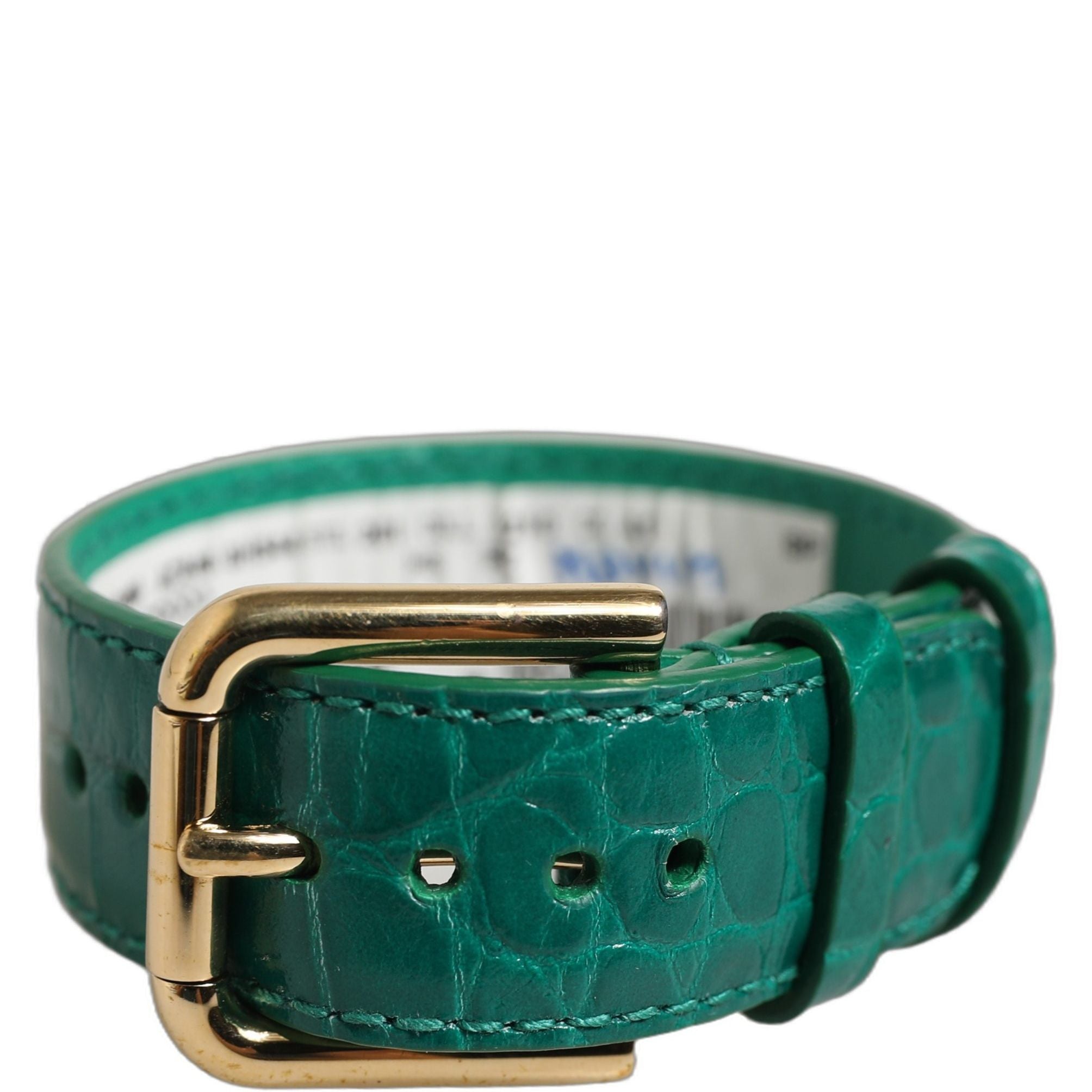 Dolce & Gabbana Green Embossed Leather Gold Buckle Belt Strap Bracelet