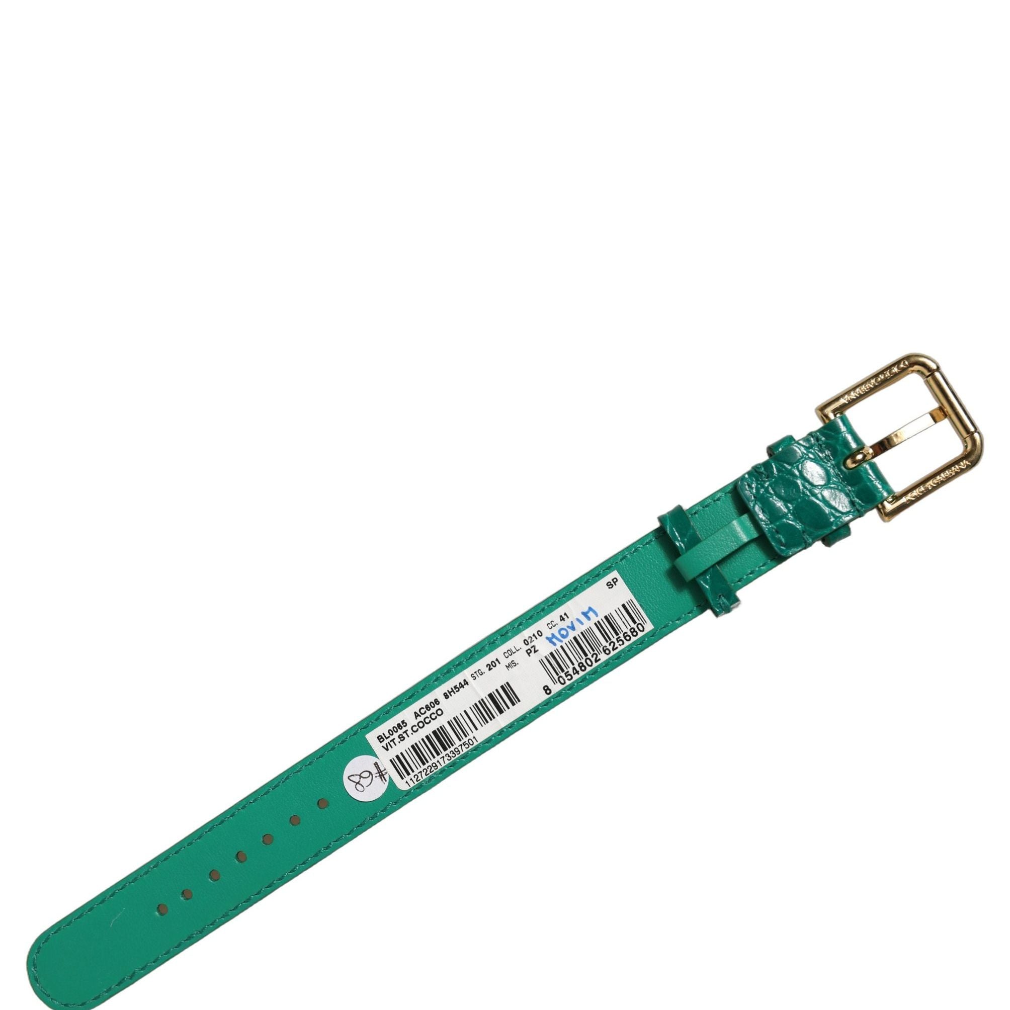 Dolce & Gabbana Green Embossed Leather Gold Buckle Belt Strap Bracelet
