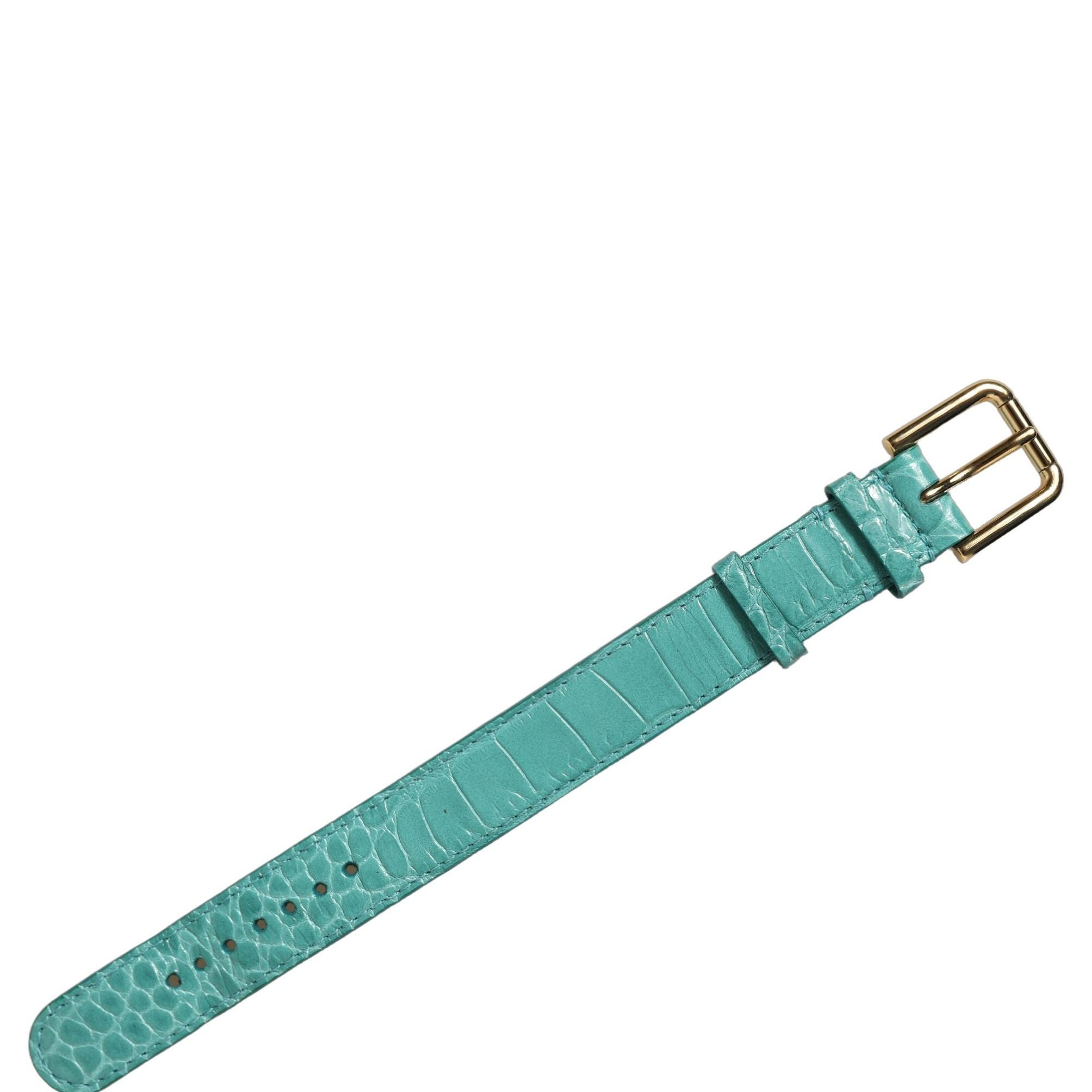 Dolce & Gabbana Blue Embossed Leather Gold Buckle Belt Strap Bracelet