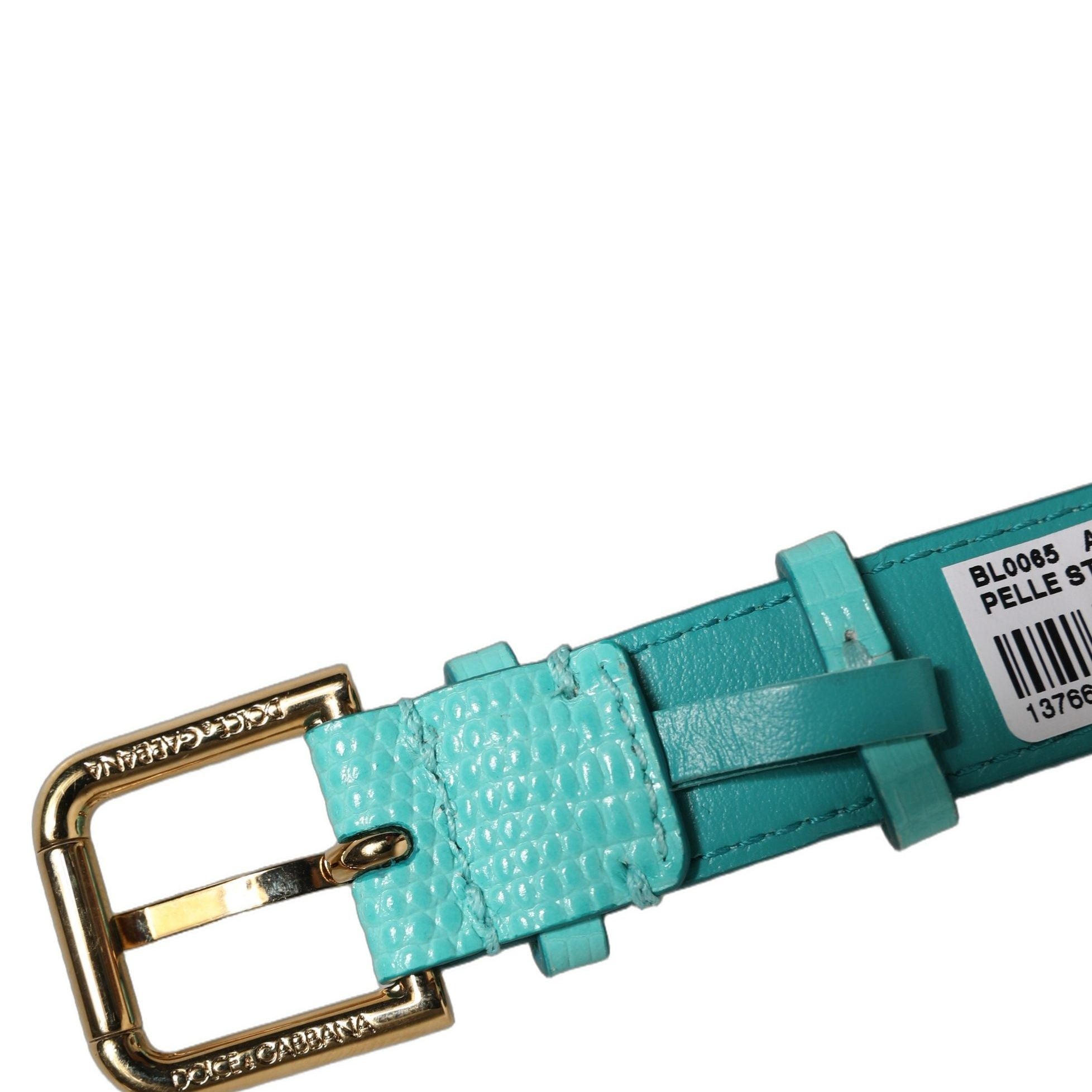 Dolce & Gabbana Blue Textured Leather Gold Buckle Belt Strap Bracelet