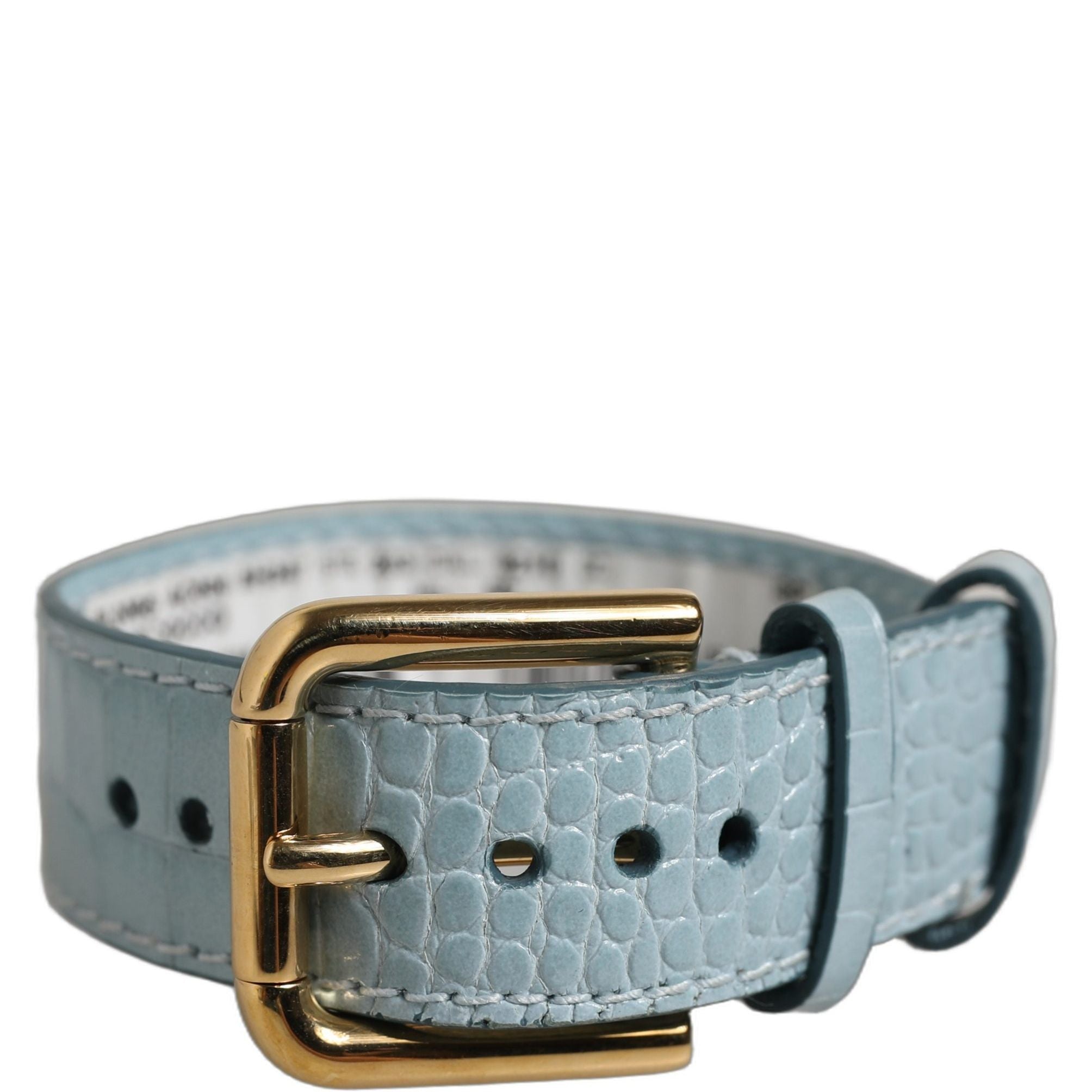 Dolce & Gabbana Blue Embossed Leather Gold Buckle Belt Strap Bracelet