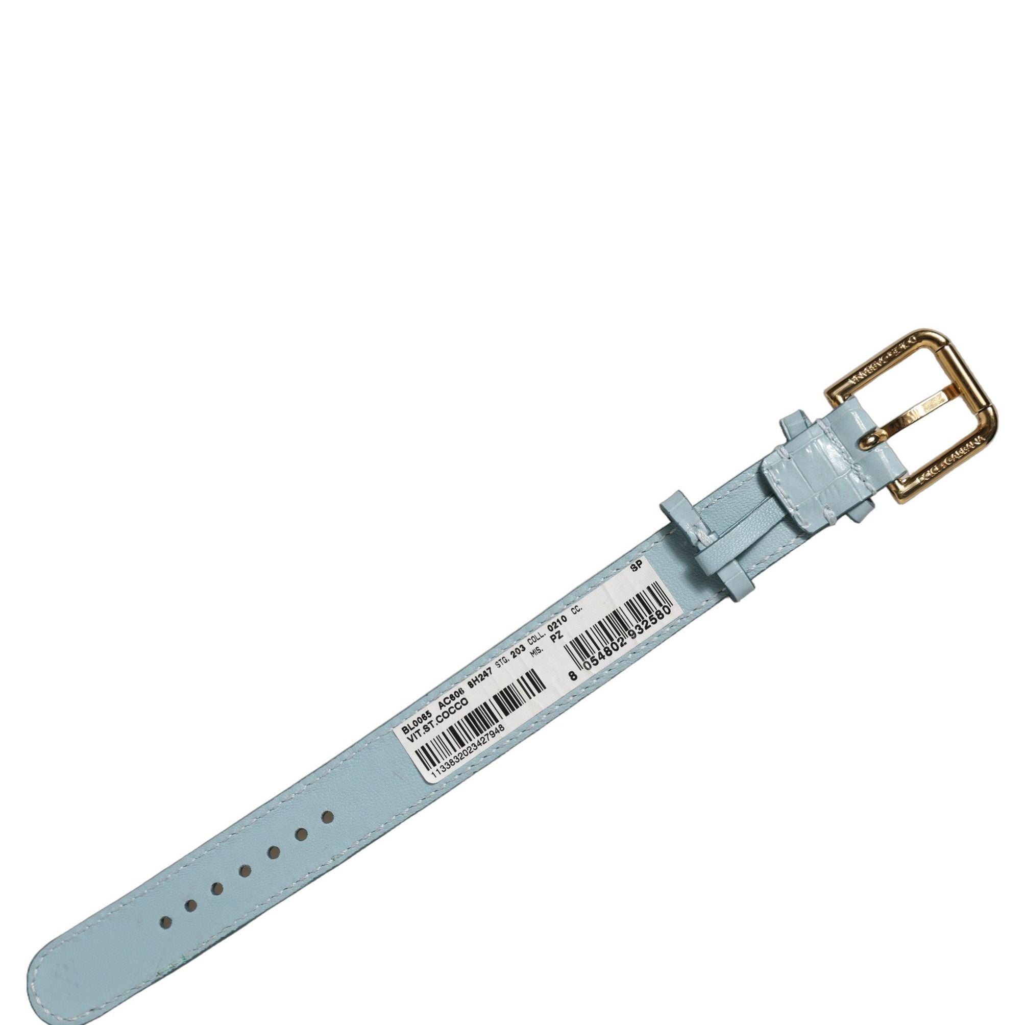 Dolce & Gabbana Blue Embossed Leather Gold Buckle Belt Strap Bracelet