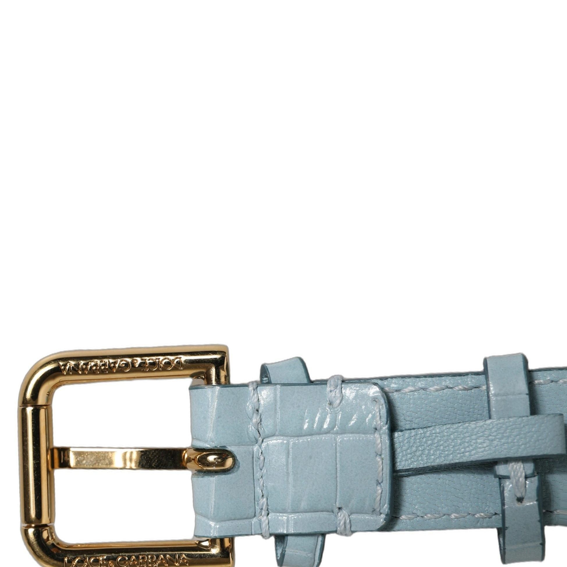 Dolce & Gabbana Blue Embossed Leather Gold Buckle Belt Strap Bracelet
