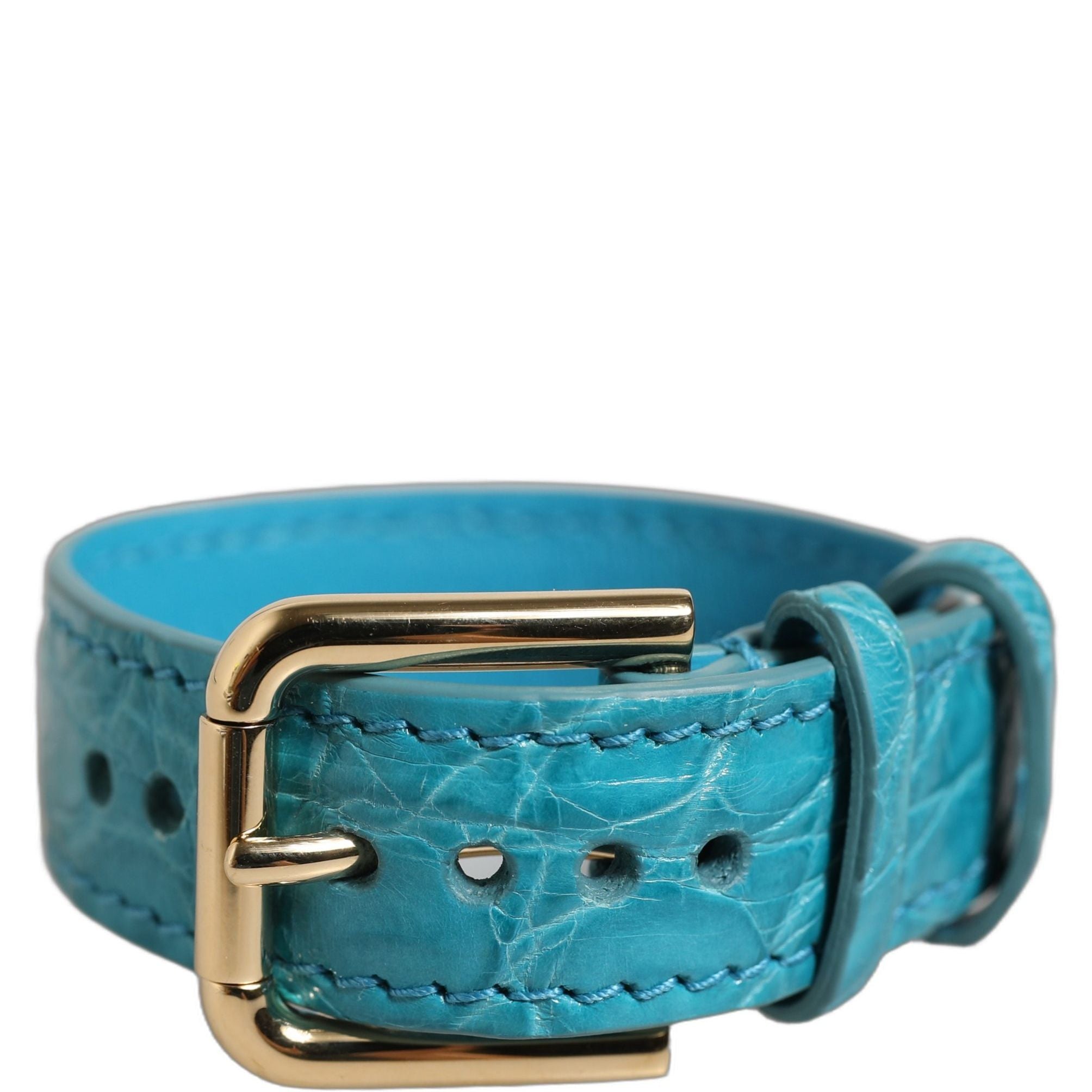 Dolce & Gabbana Turquoise Texture Leather Gold Buckle Belt Strap Bracelet