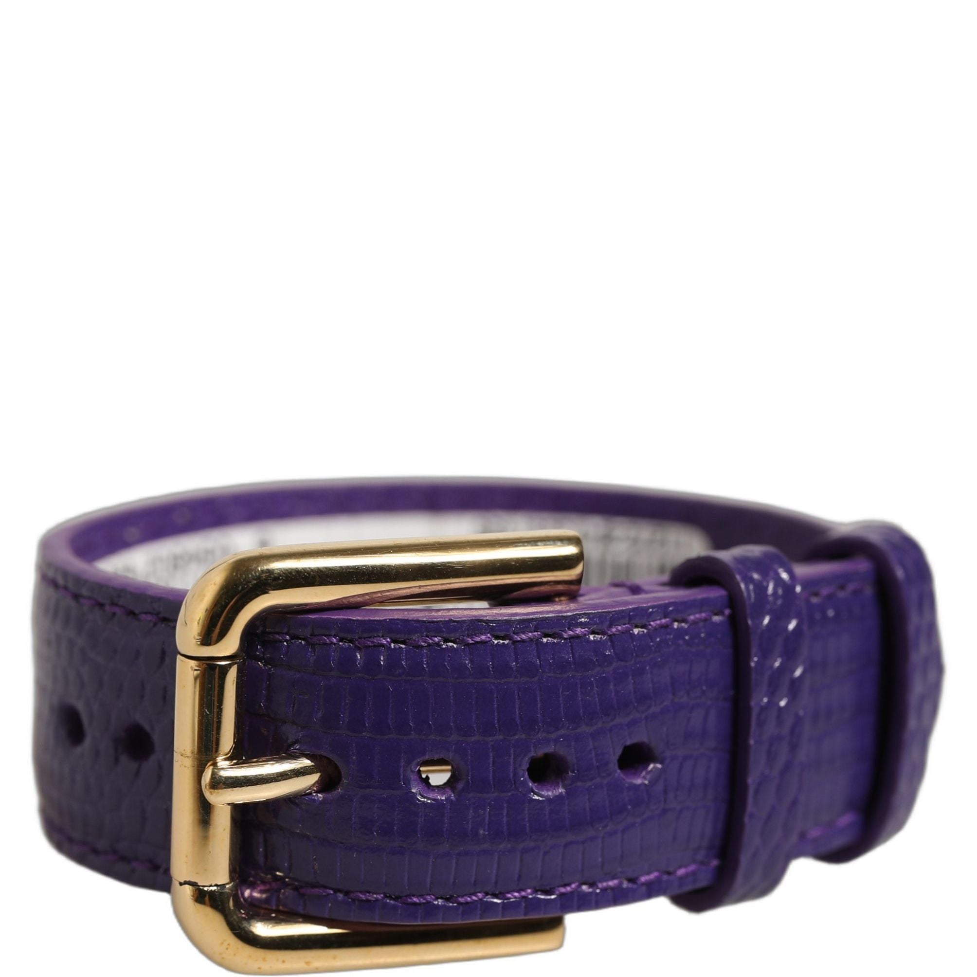 Dolce & Gabbana Violet Textured Leather Gold Buckle Belt Strap Bracelet