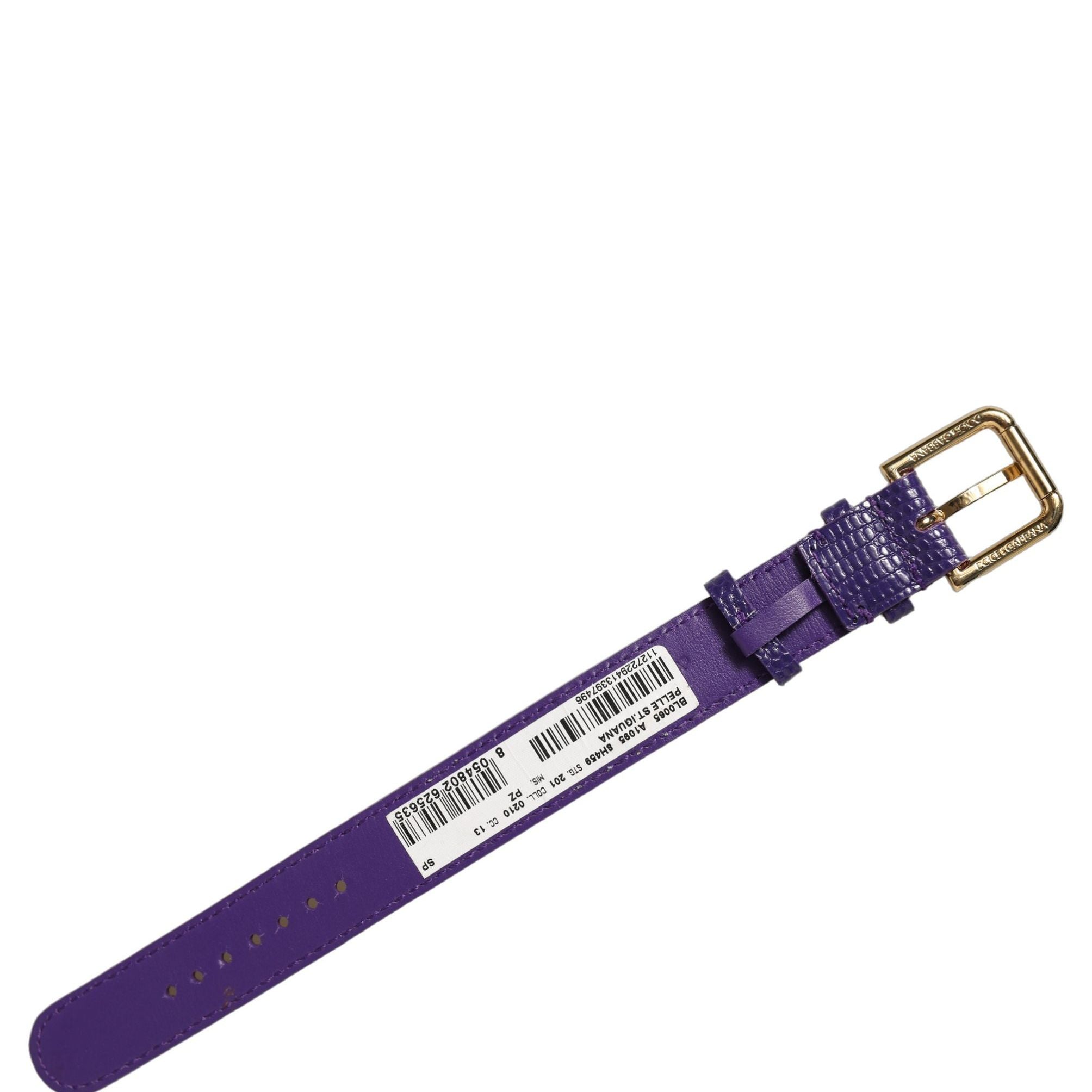 Dolce & Gabbana Violet Textured Leather Gold Buckle Belt Strap Bracelet