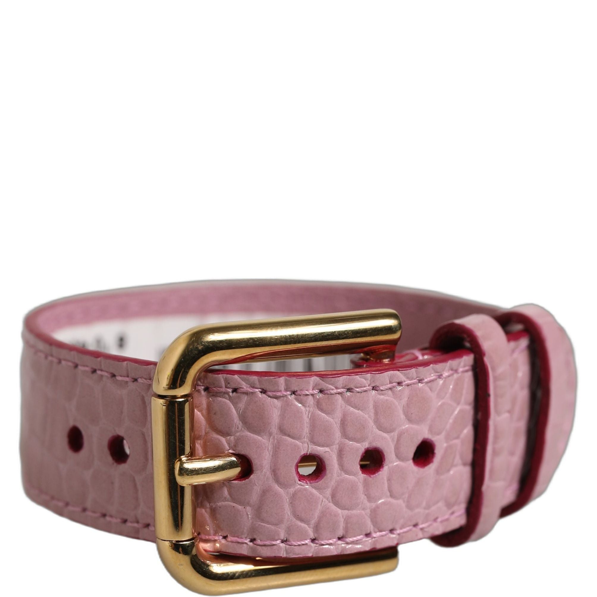 Dolce & Gabbana Pink Embossed Leather Gold Buckle Belt Strap Bracelet