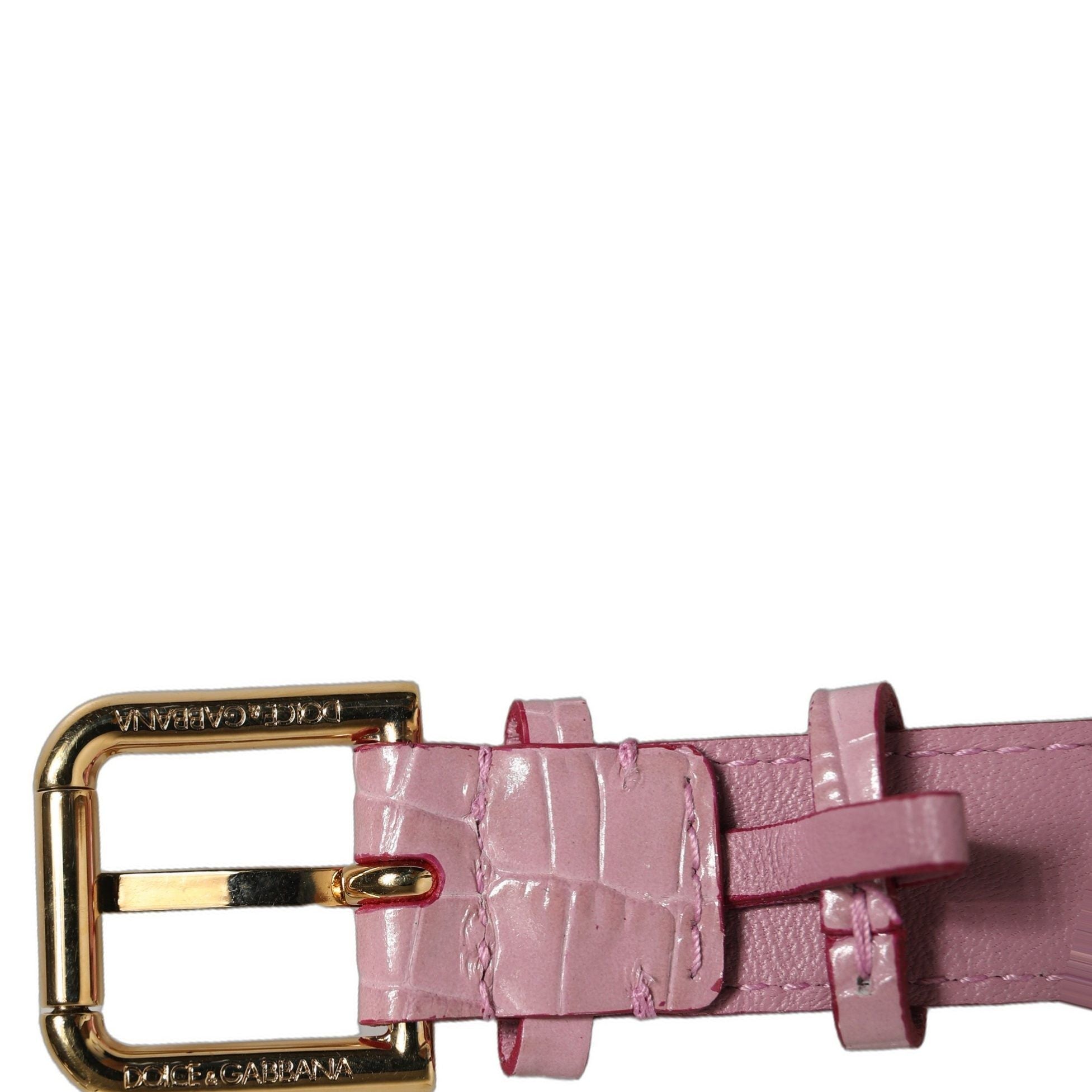 Dolce & Gabbana Pink Embossed Leather Gold Buckle Belt Strap Bracelet