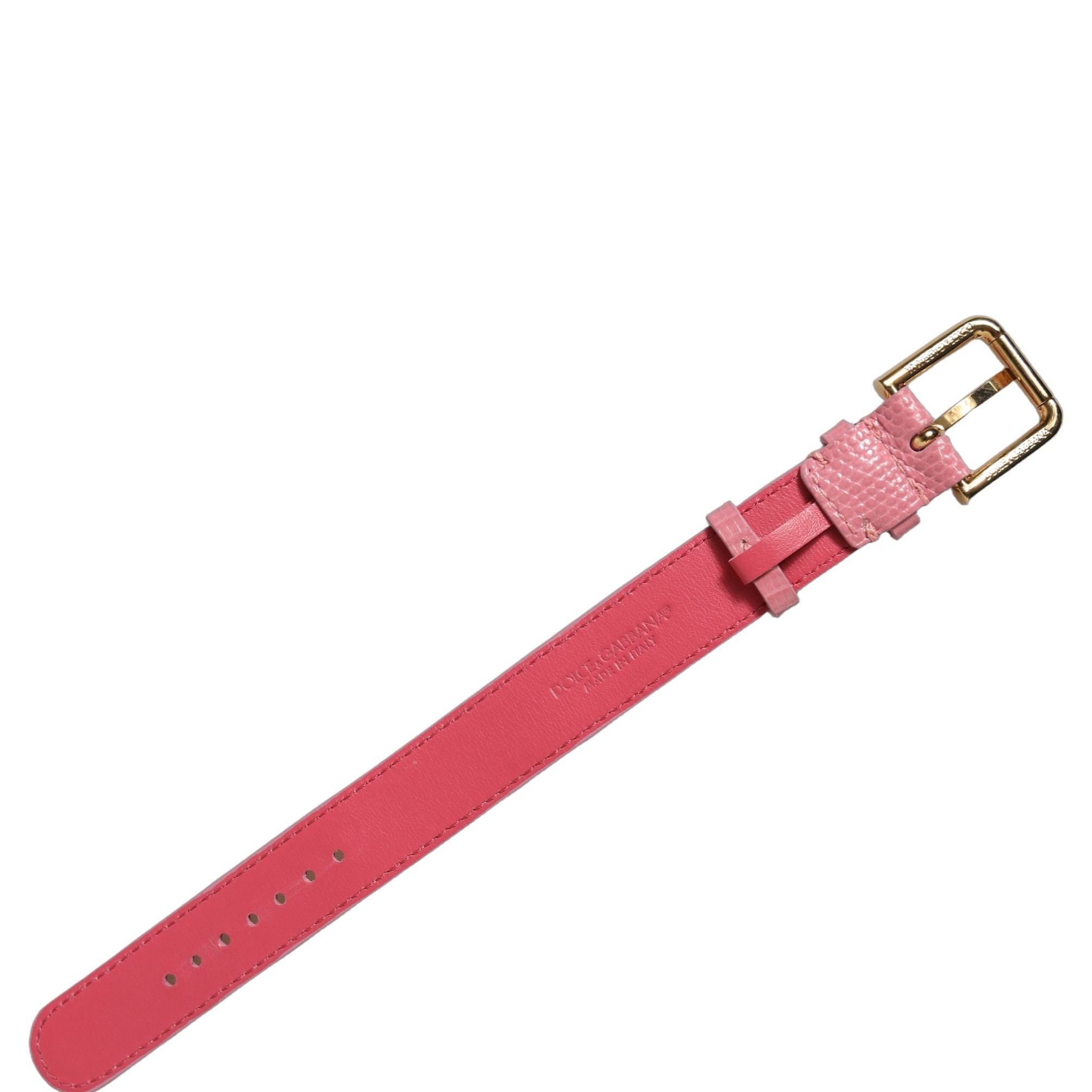 Dolce & Gabbana Pink Textured Leather Gold Buckle Belt Strap Bracelet