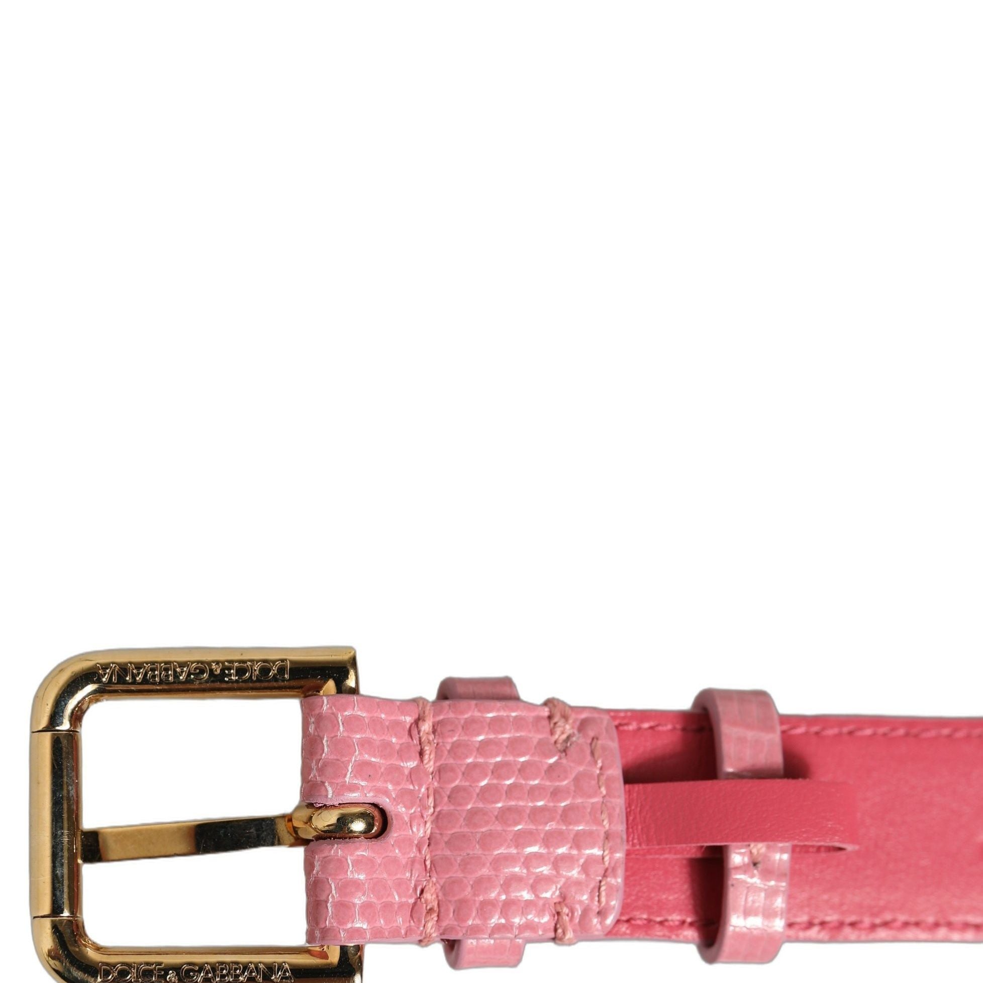 Dolce & Gabbana Pink Textured Leather Gold Buckle Belt Strap Bracelet
