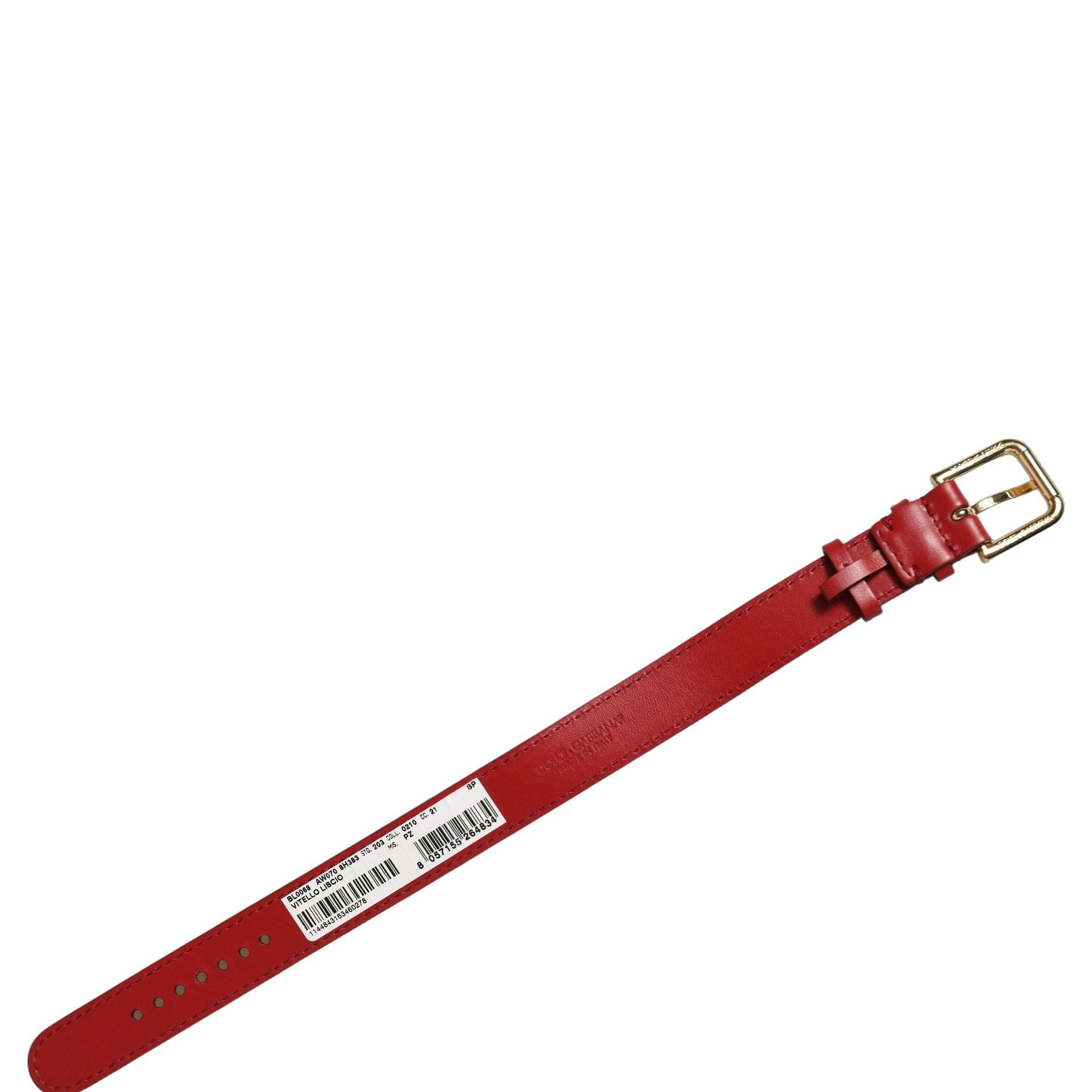 Dolce & Gabbana Red Calfskin Leather Gold Buckle Belt Strap Bracelet