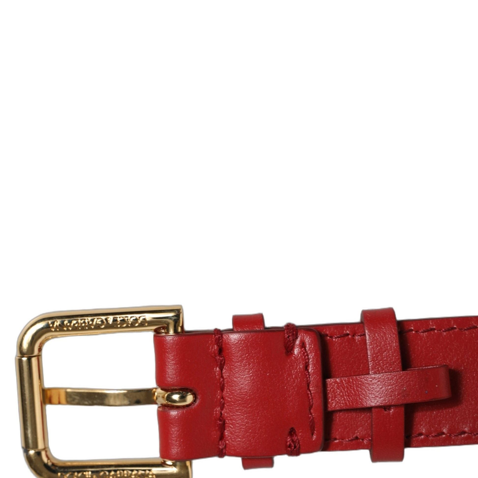 Dolce & Gabbana Red Calfskin Leather Gold Buckle Belt Strap Bracelet