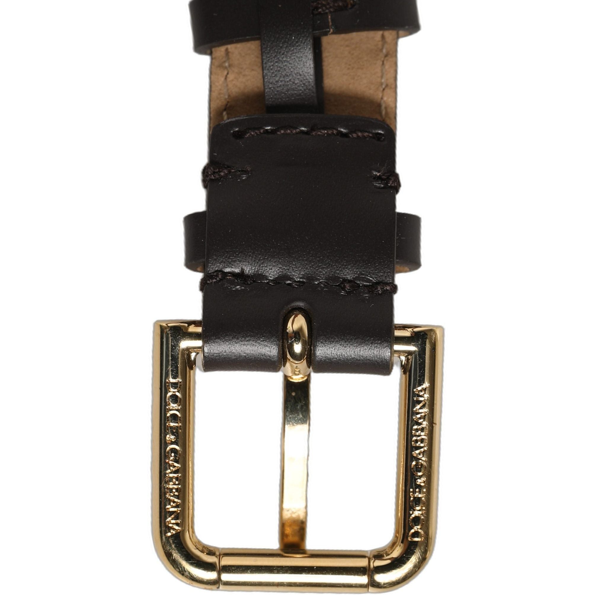 Dolce & Gabbana Black Calfskin Leather Gold Buckle Belt Strap Bracelet