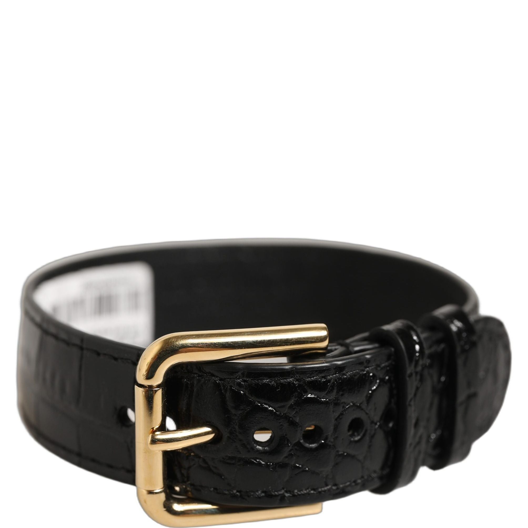 Dolce & Gabbana Black Textured Leather Gold Buckle Belt Strap Bracelet