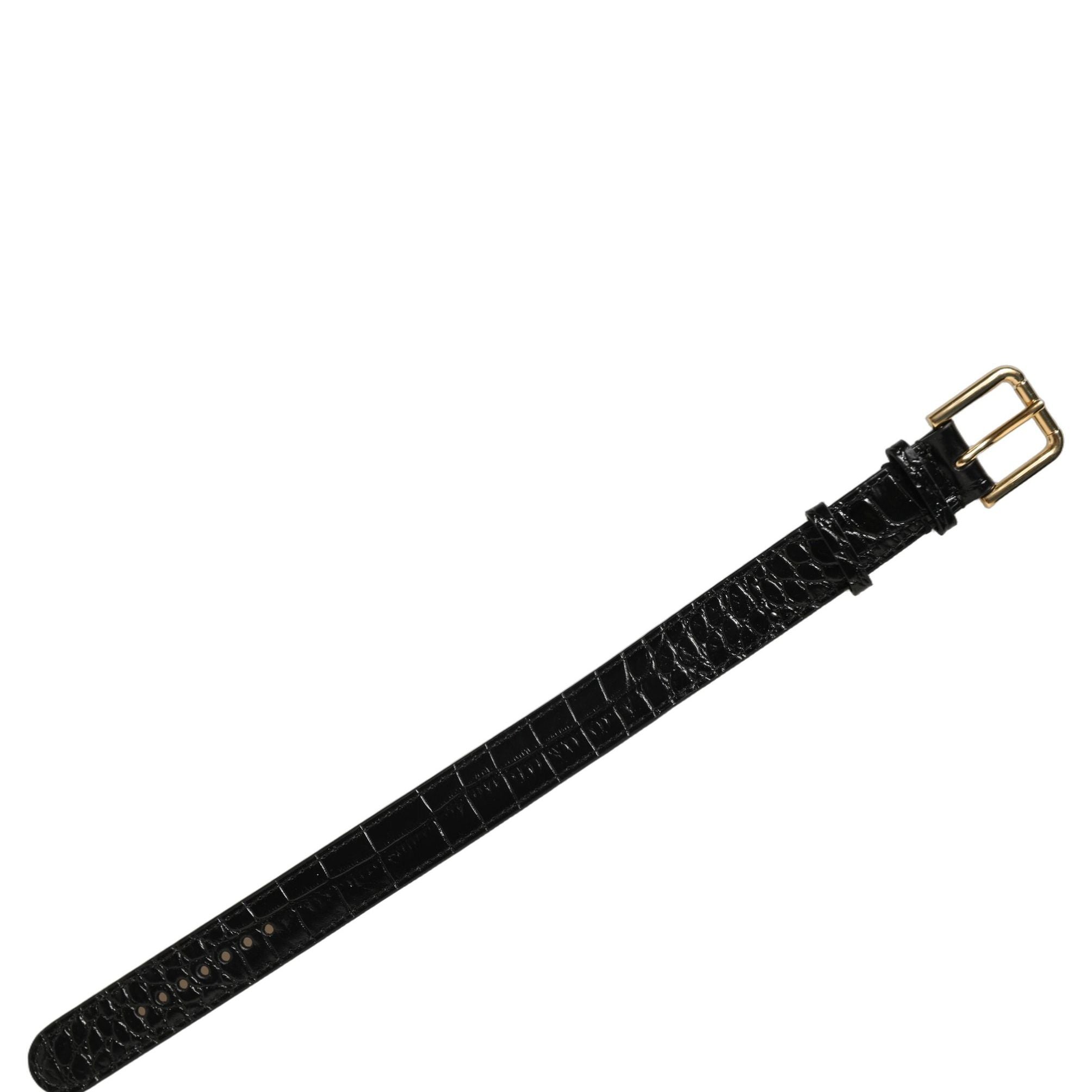Dolce & Gabbana Black Textured Leather Gold Buckle Belt Strap Bracelet