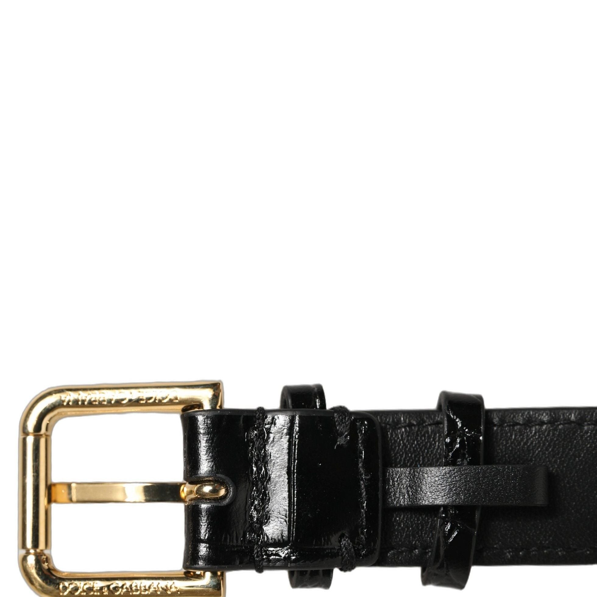 Dolce & Gabbana Black Textured Leather Gold Buckle Belt Strap Bracelet