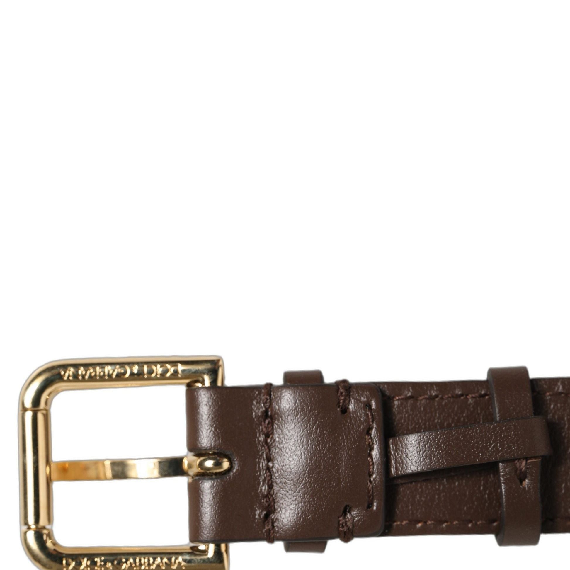 Dolce & Gabbana Brown Calfskin Leather Gold Buckle Belt Strap Bracelet