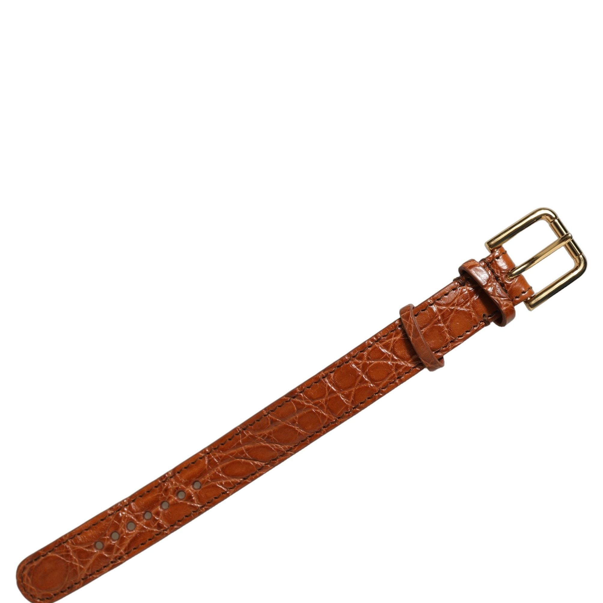 Dolce & Gabbana Brown Textured Leather Gold Buckle Belt Strap Bracelet
