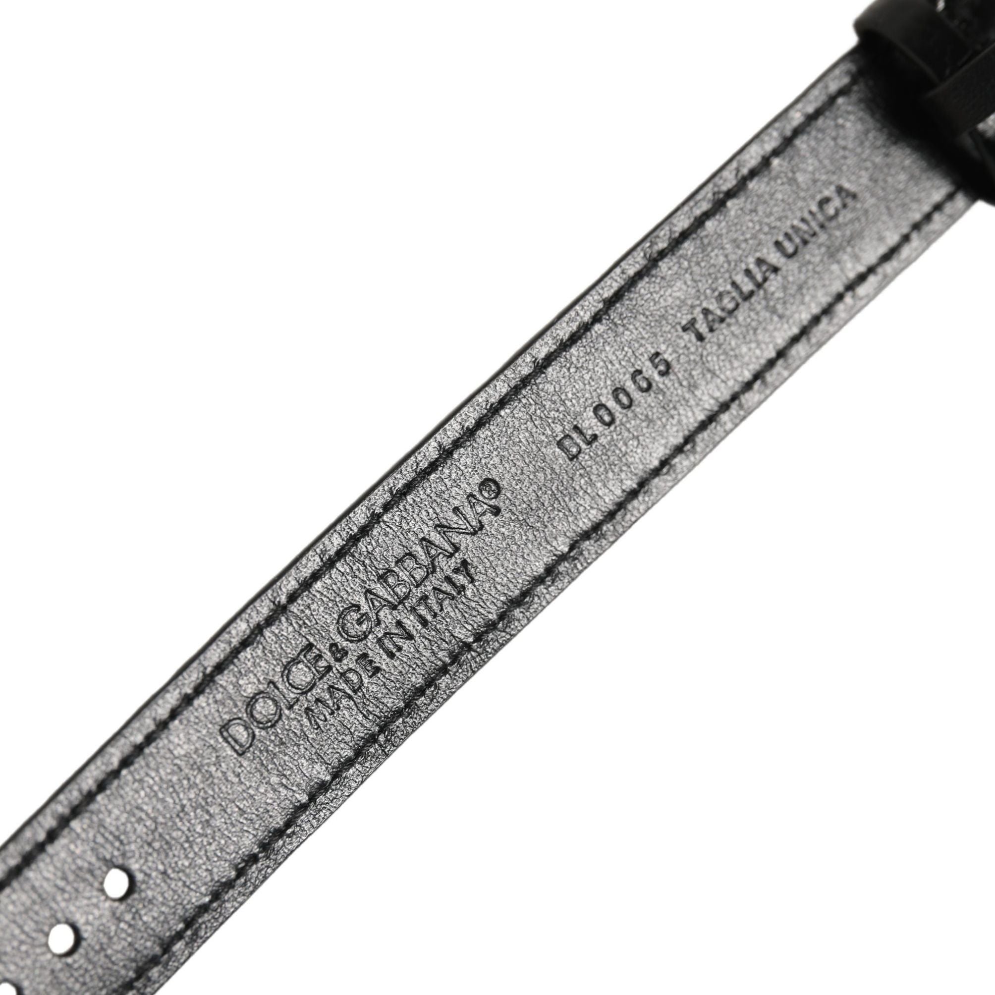 Dolce & Gabbana Black Textured Leather Gold Buckle Belt Strap Bracelet