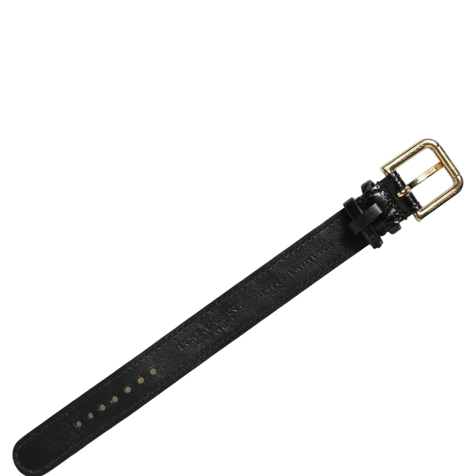Dolce & Gabbana Black Textured Leather Gold Buckle Belt Strap Bracelet
