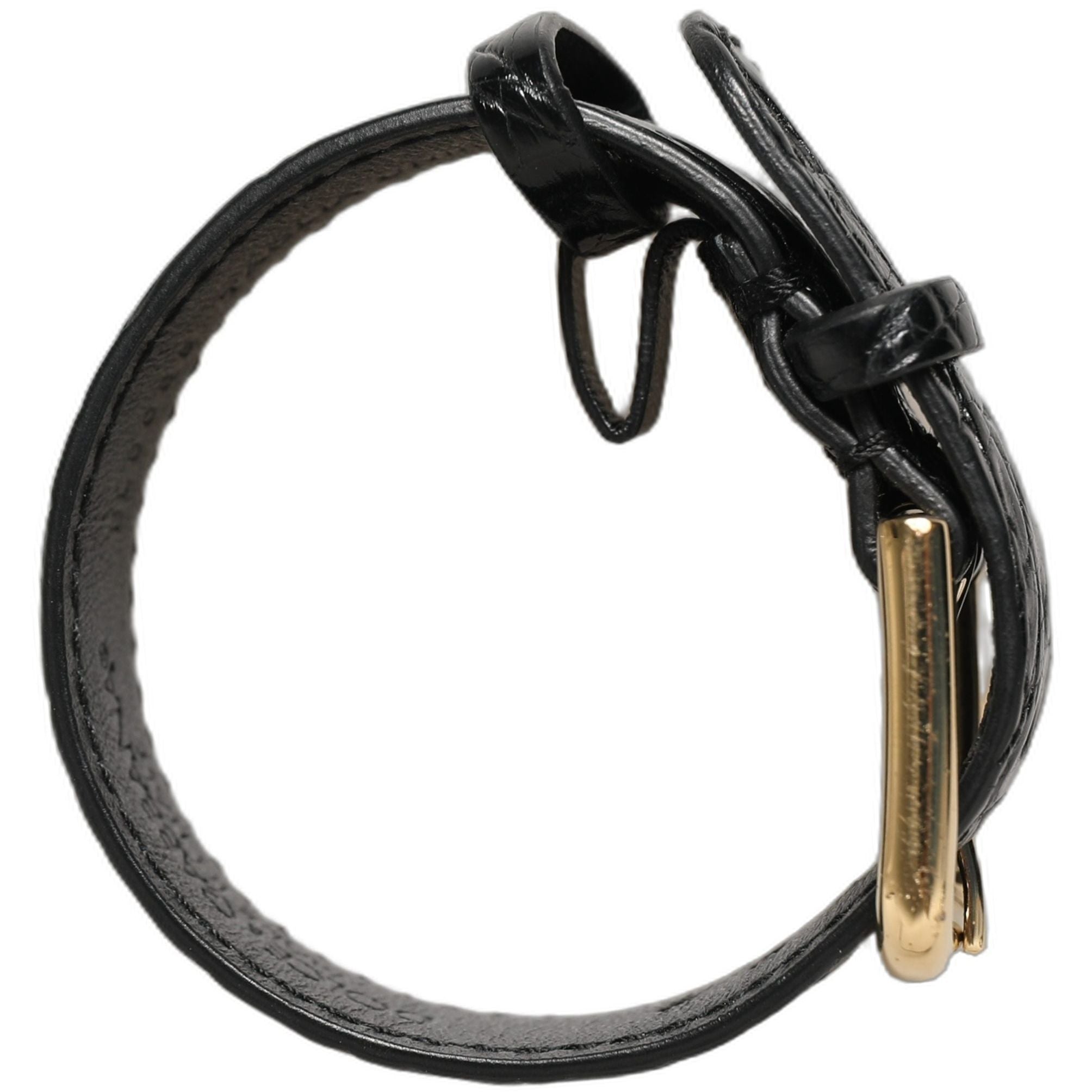 Dolce & Gabbana Black Textured Leather Gold Buckle Belt Strap Bracelet