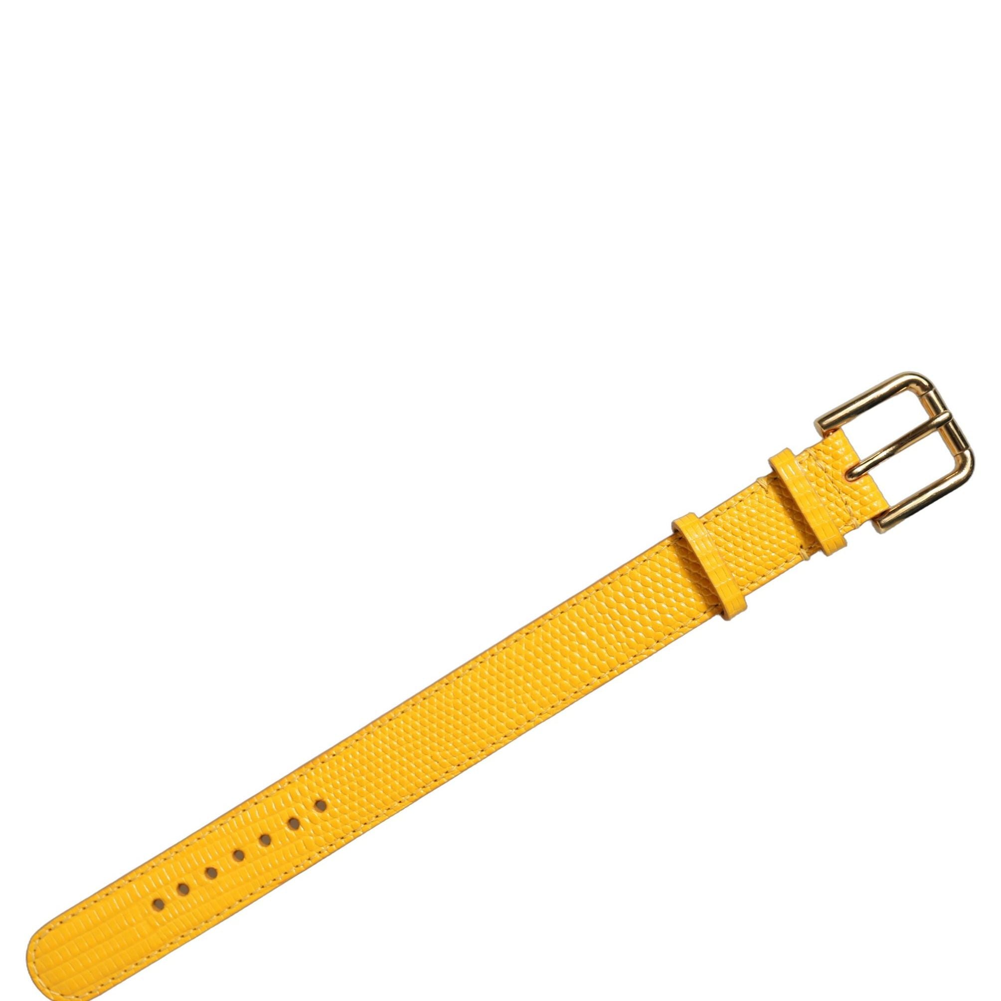 Dolce & Gabbana Yellow Textured Leather Gold Buckle Belt Strap Bracelet