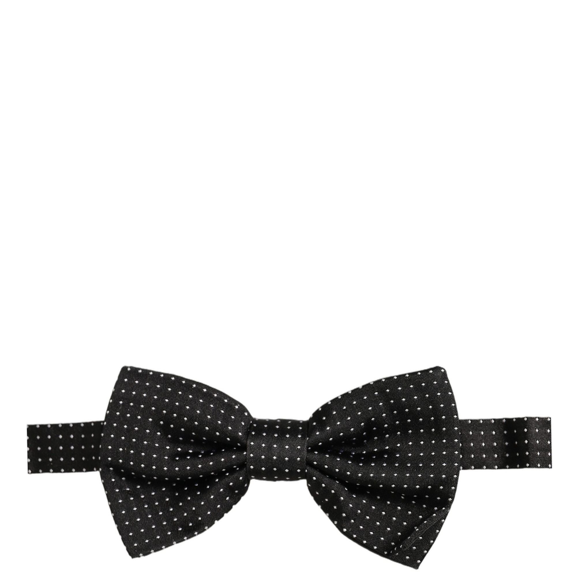 Dolce & Gabbana Men Black Polka Dot Silk Adjustable Neck Papillon Bow Tie