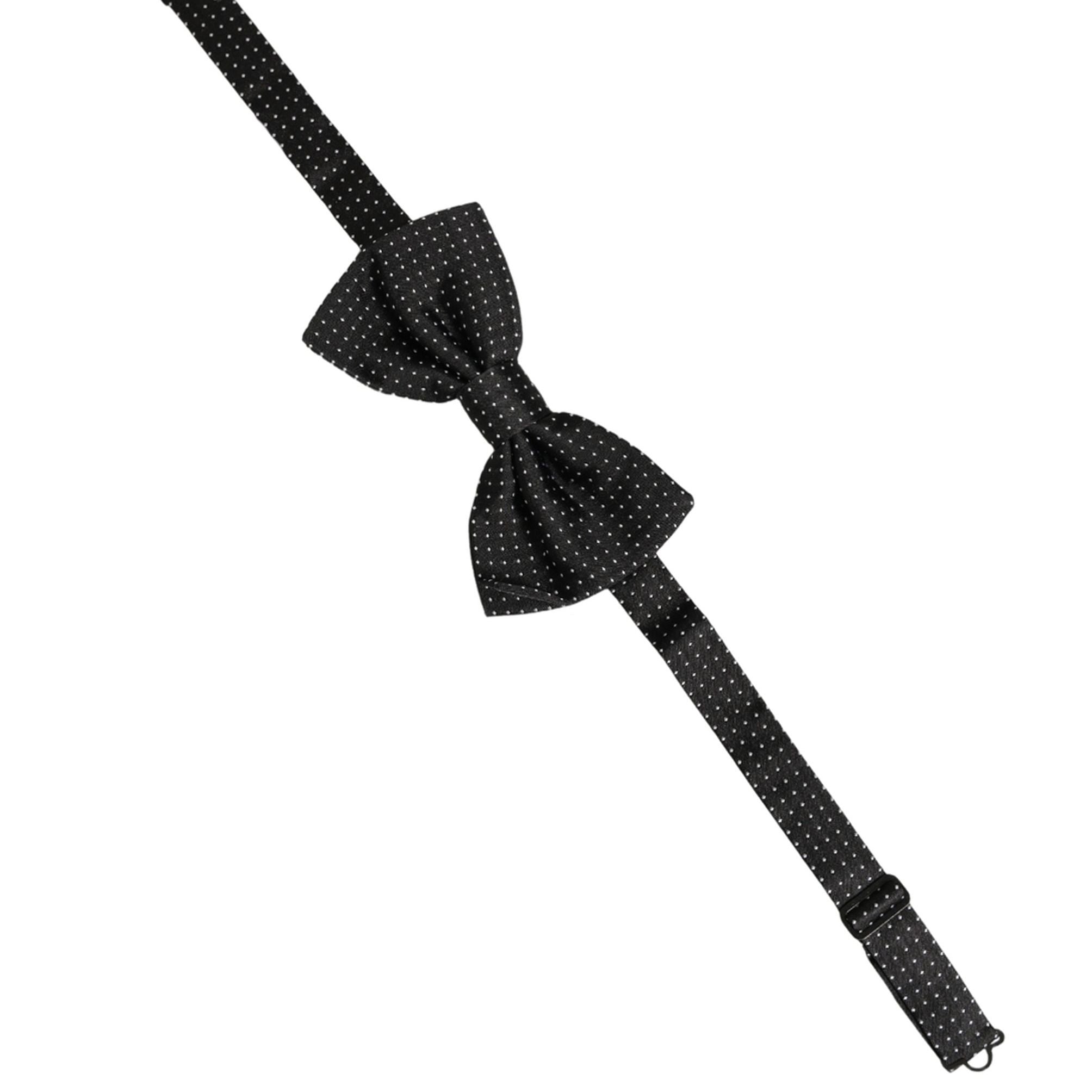 Dolce & Gabbana Men Black Polka Dot Silk Adjustable Neck Papillon Bow Tie