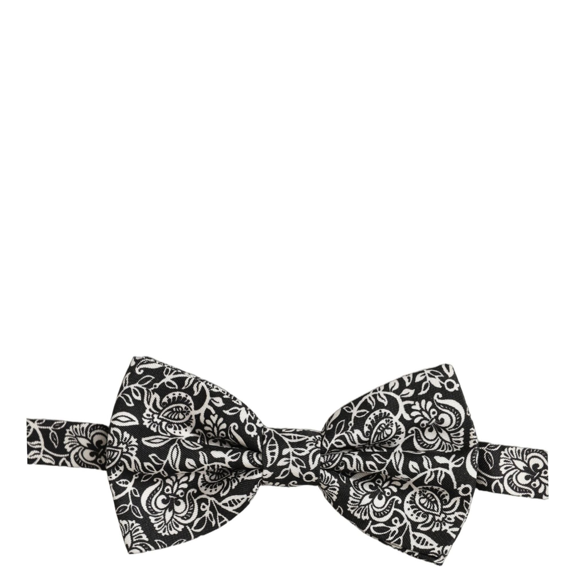 Dolce & Gabbana Tie Black White Paisley Silk Adjustable Neck Papillon Bow